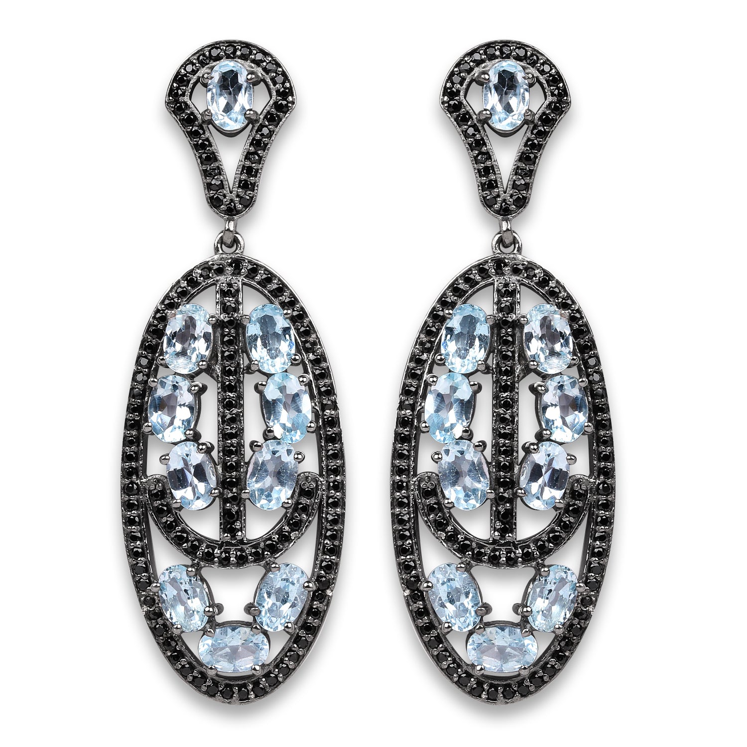 13.80 Carat Genuine Blue Topaz and Black Spinel .925 Sterling Silver Earrings by Bids.com
