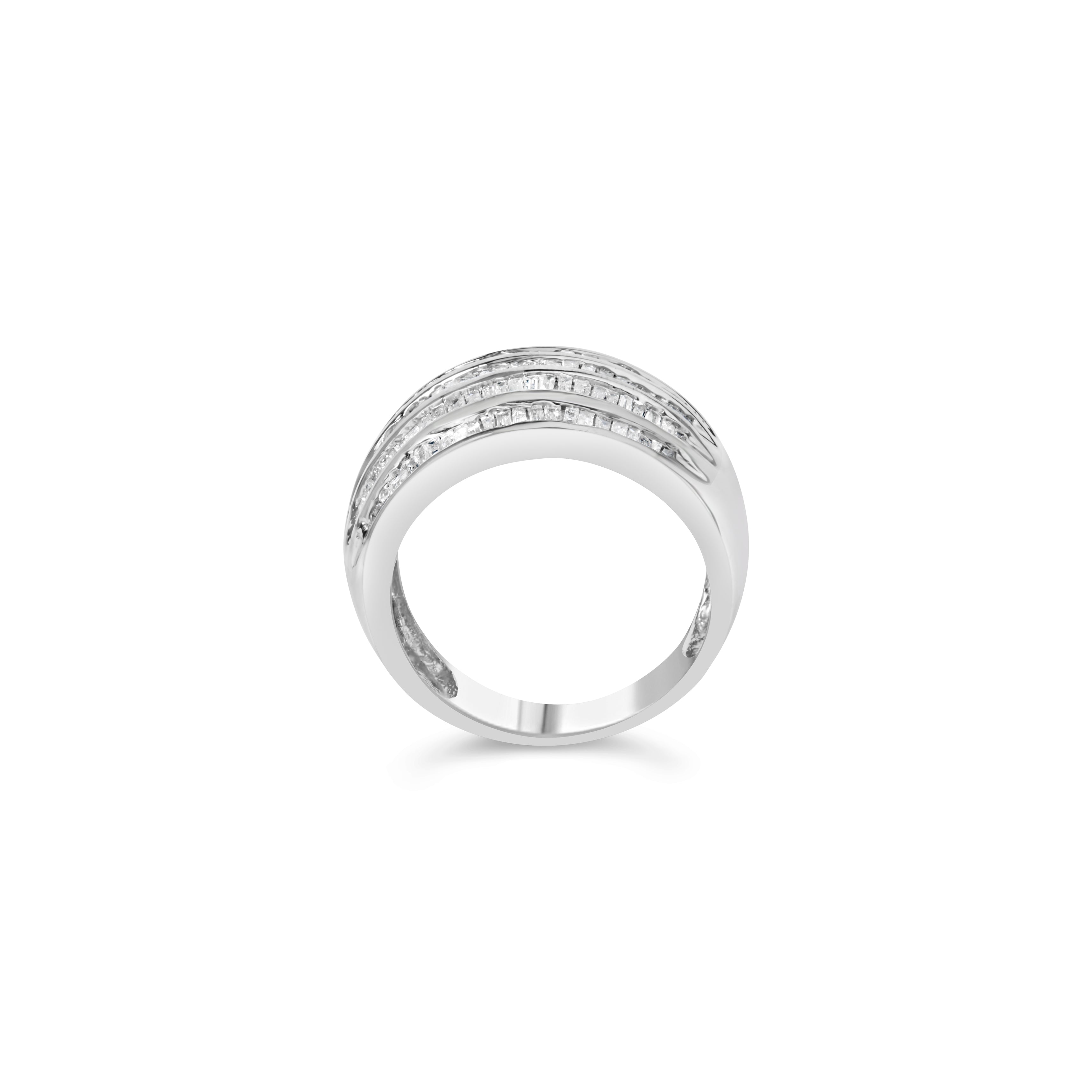 .925 Sterling Silver 1.0 Cttw Baguette-Cut Diamond 6-Row Channel Set Domed Tapered Cocktail Fashion Ring (H-I Color, I2-I3 Clarity) - Size 6-1/2 by Bids.com