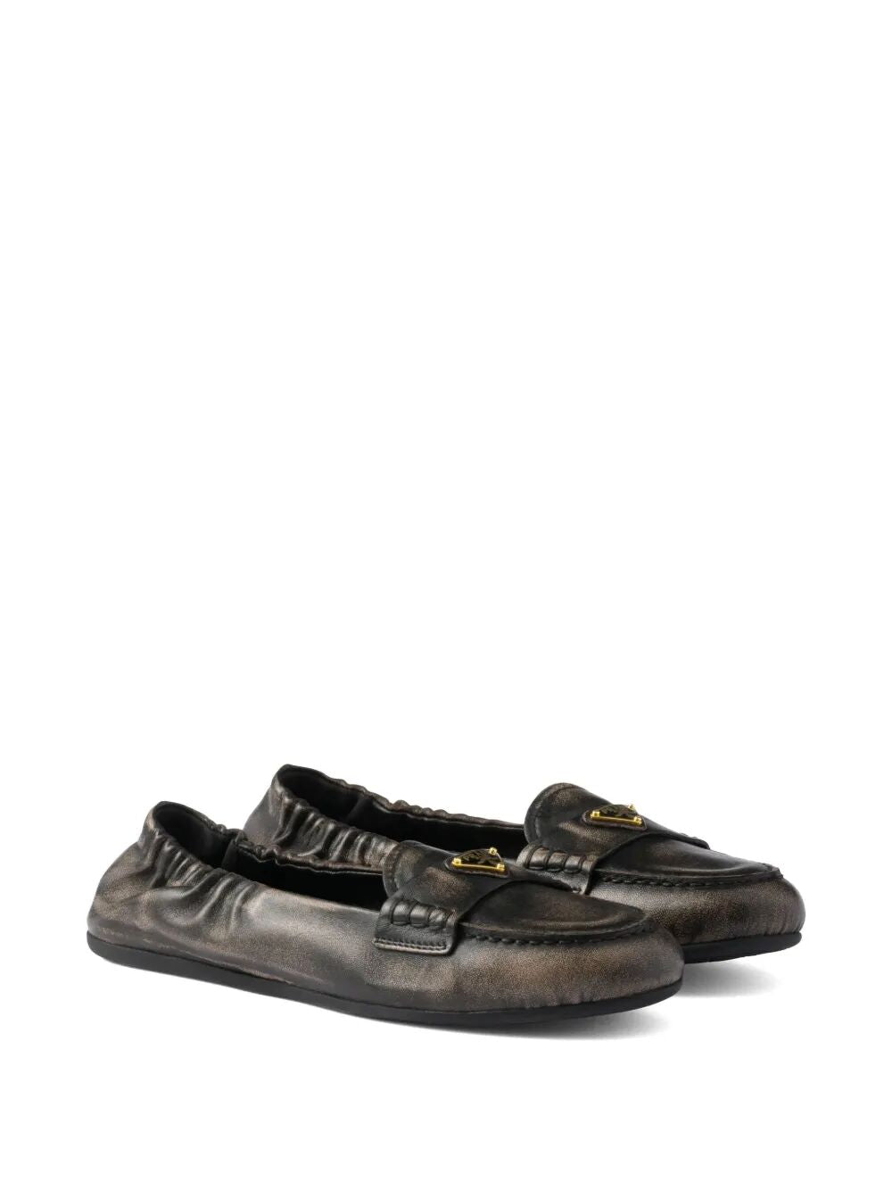 Prada Women Deconstructed And Flexible Nappa Leather Loafers by Luosophy