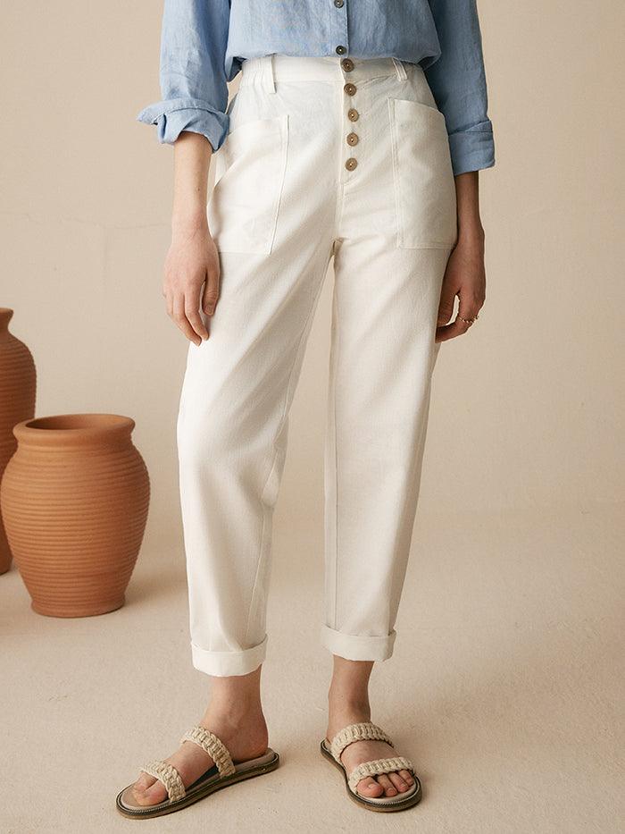Linen Simple Button Fly Trousers HEIDI by LINTICO