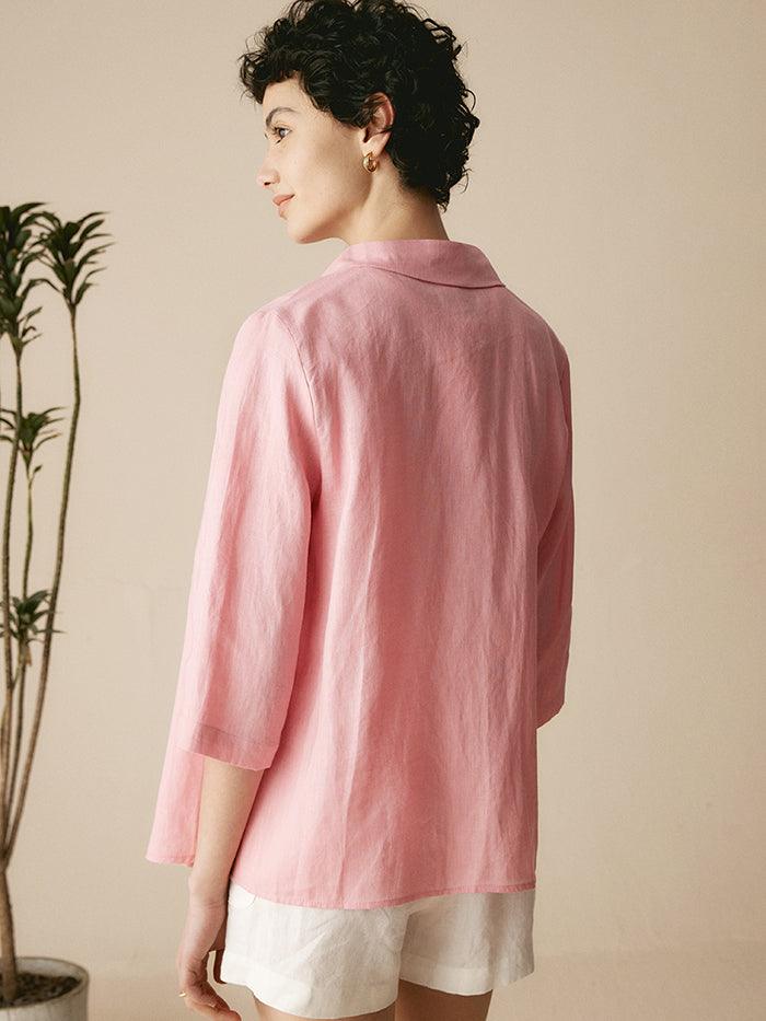 100% Linen Peter Pan Collar 3/4 Sleeve Shirt ASTRID by LINTICO
