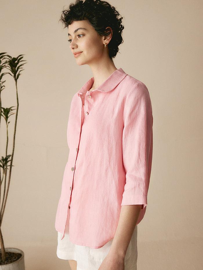 100% Linen Peter Pan Collar 3/4 Sleeve Shirt ASTRID by LINTICO