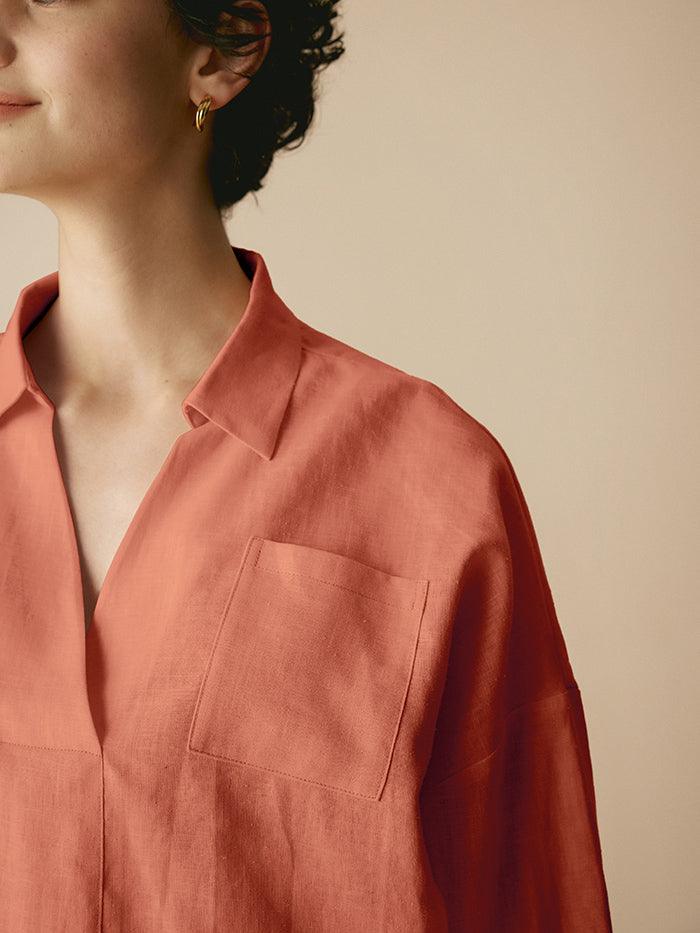 Linen Oversized Fit Pocket Shirt ELOWEN