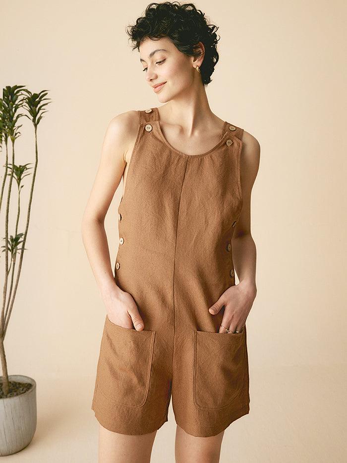 100% Linen U-Neck Short Jumpsuit KENDALL by LINTICO