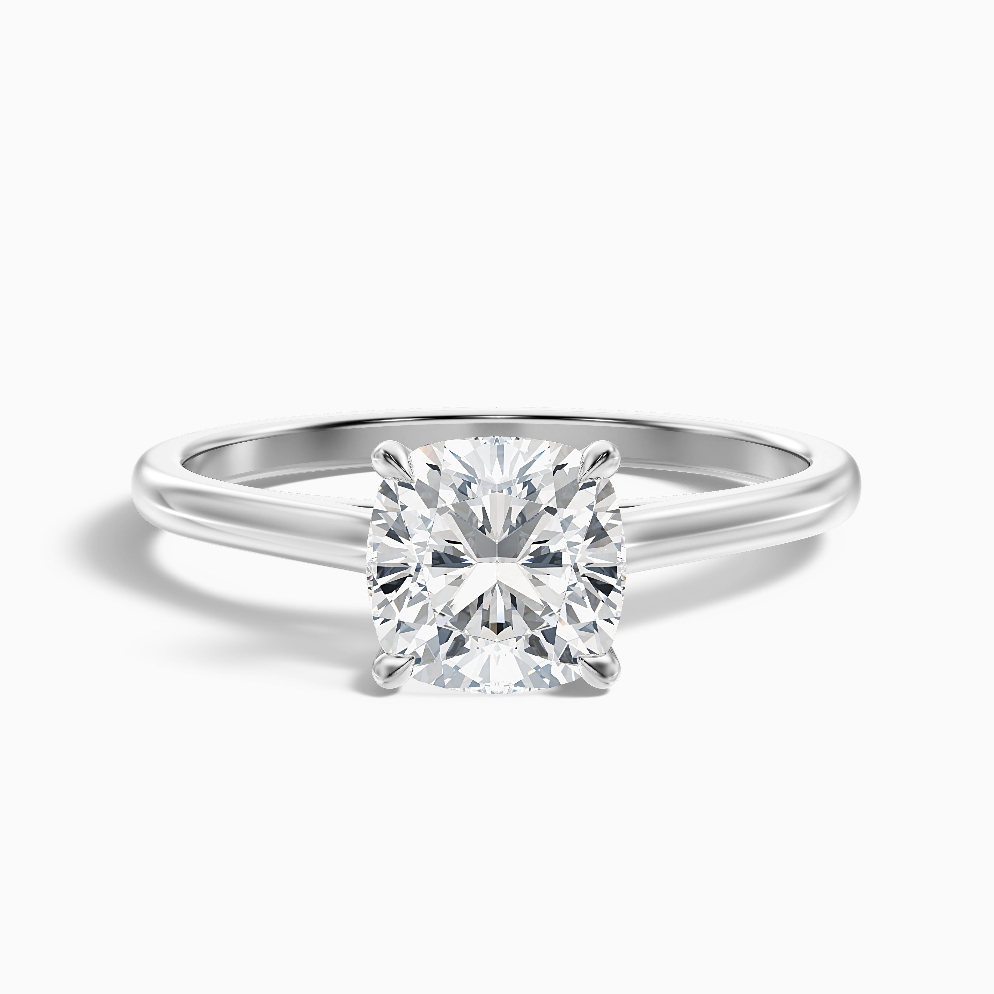 Aisha 2 Carat Cushion Cut Solitaire Moissanite Diamond Ring in 10k White Gold DestGlow