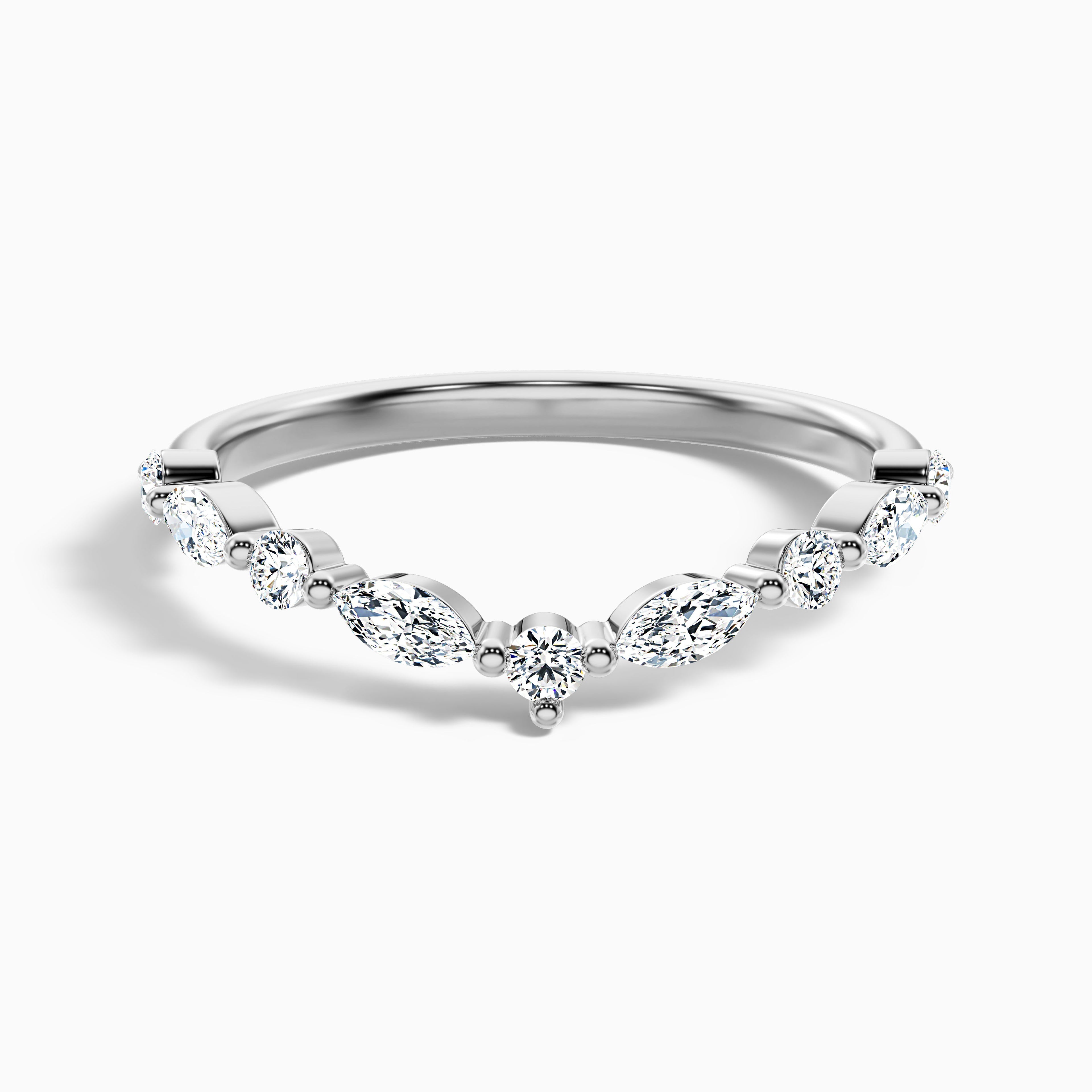 Maelis Round and Marquise Cut Curved Lab Grown Diamond Wedding Band