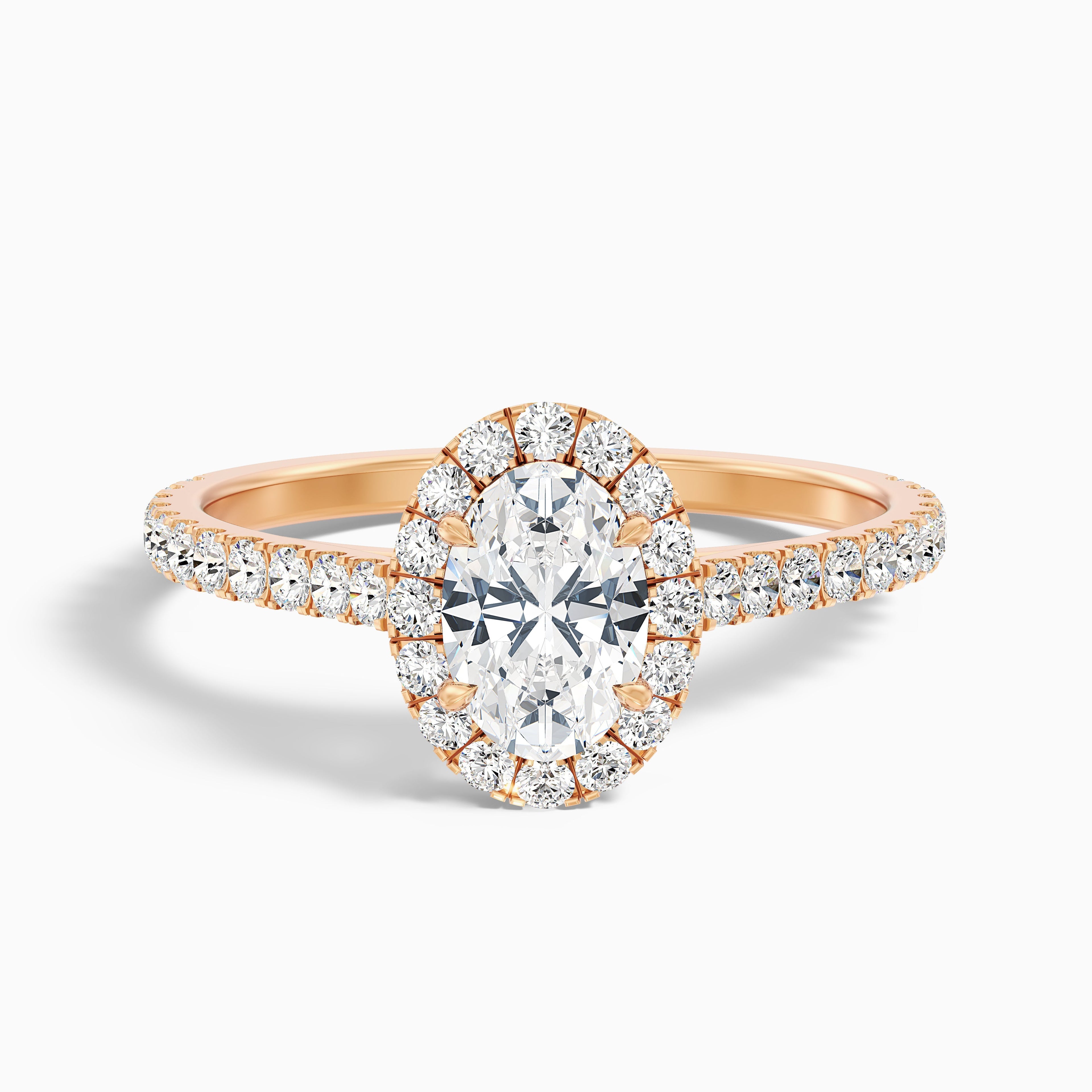 Adley 1.5 Carat Oval Halo Pave Moissanite Diamond Ring in 14k Yellow Gold