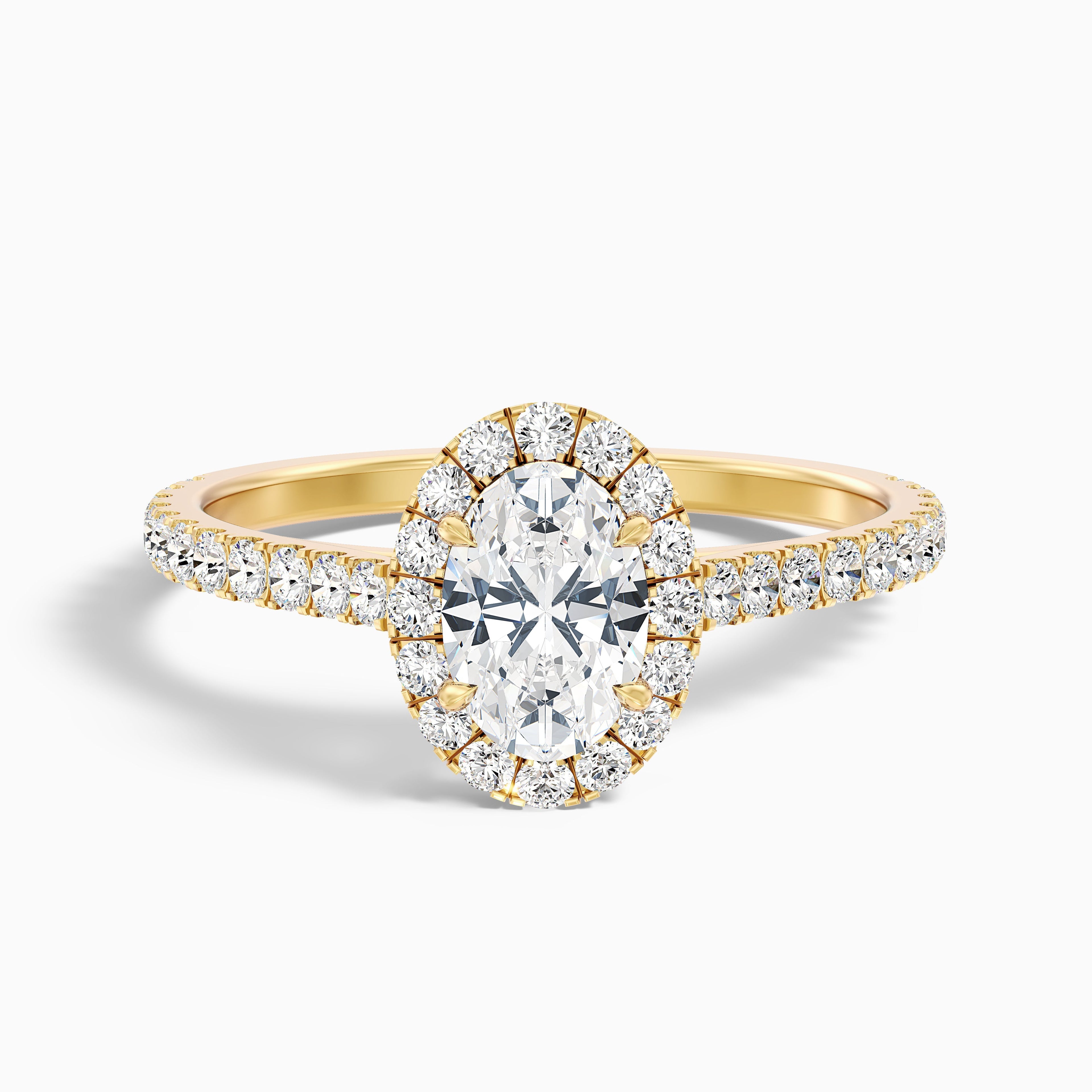 Adley 3 Carat Oval Halo Pave Moissanite Diamond Ring in 10k Yellow Gold