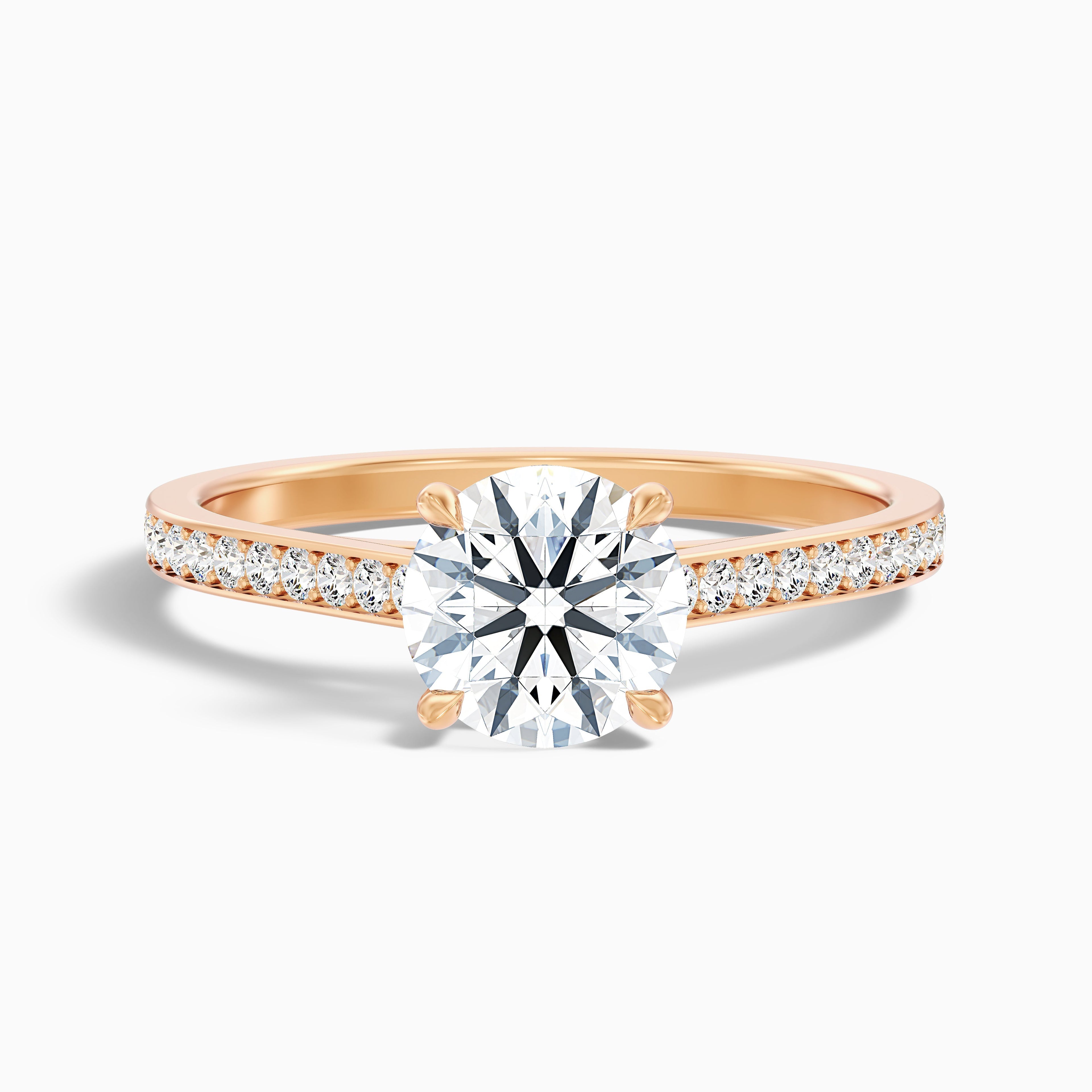 Nyra 4 Carat Round Cut Side Stone Pave Lab Grown Engagement Ring in 14k White Gold