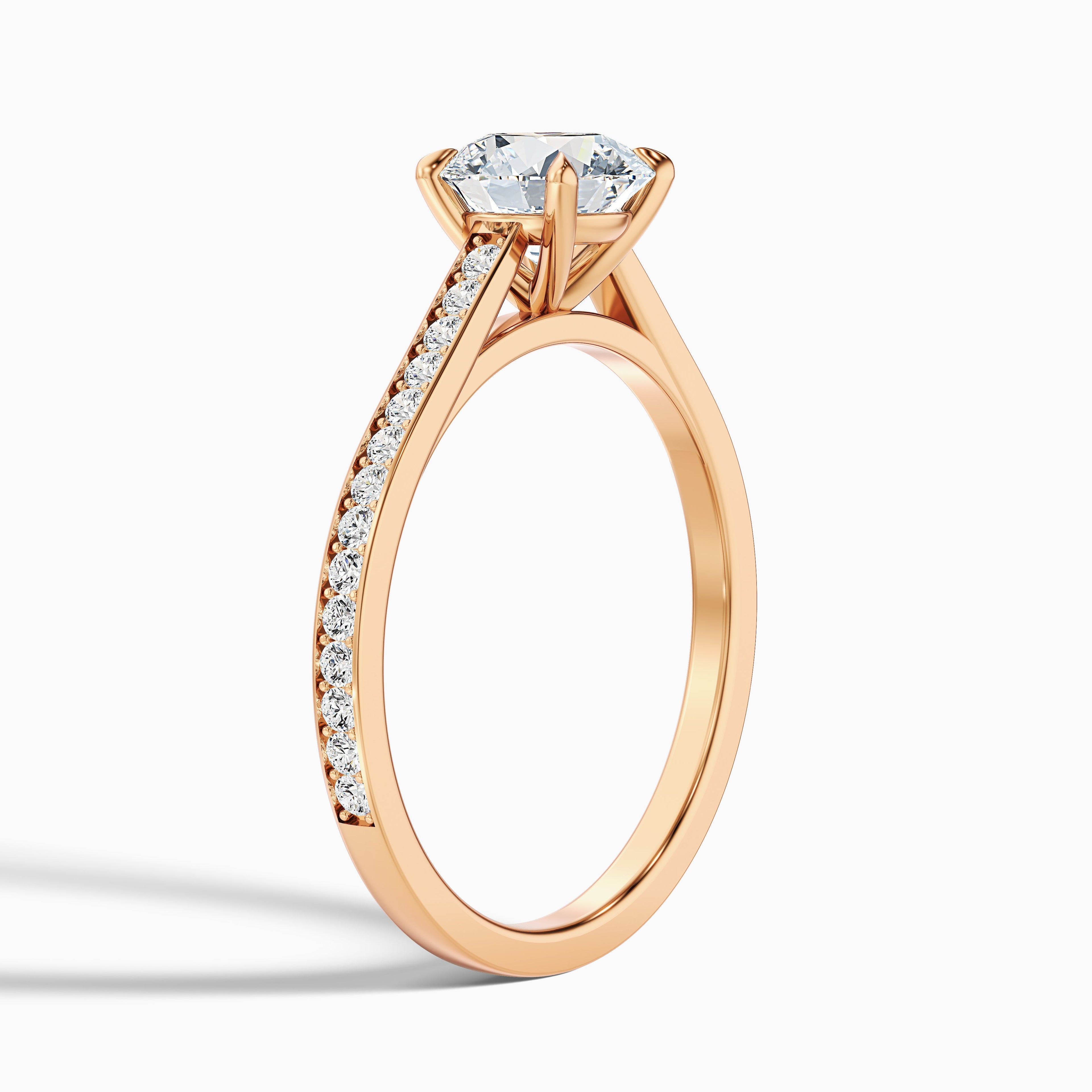 Lisa 4 Carat Round Cut Side Stone Pave Moissanite Diamond Ring in 14k Rose Gold DestGlow