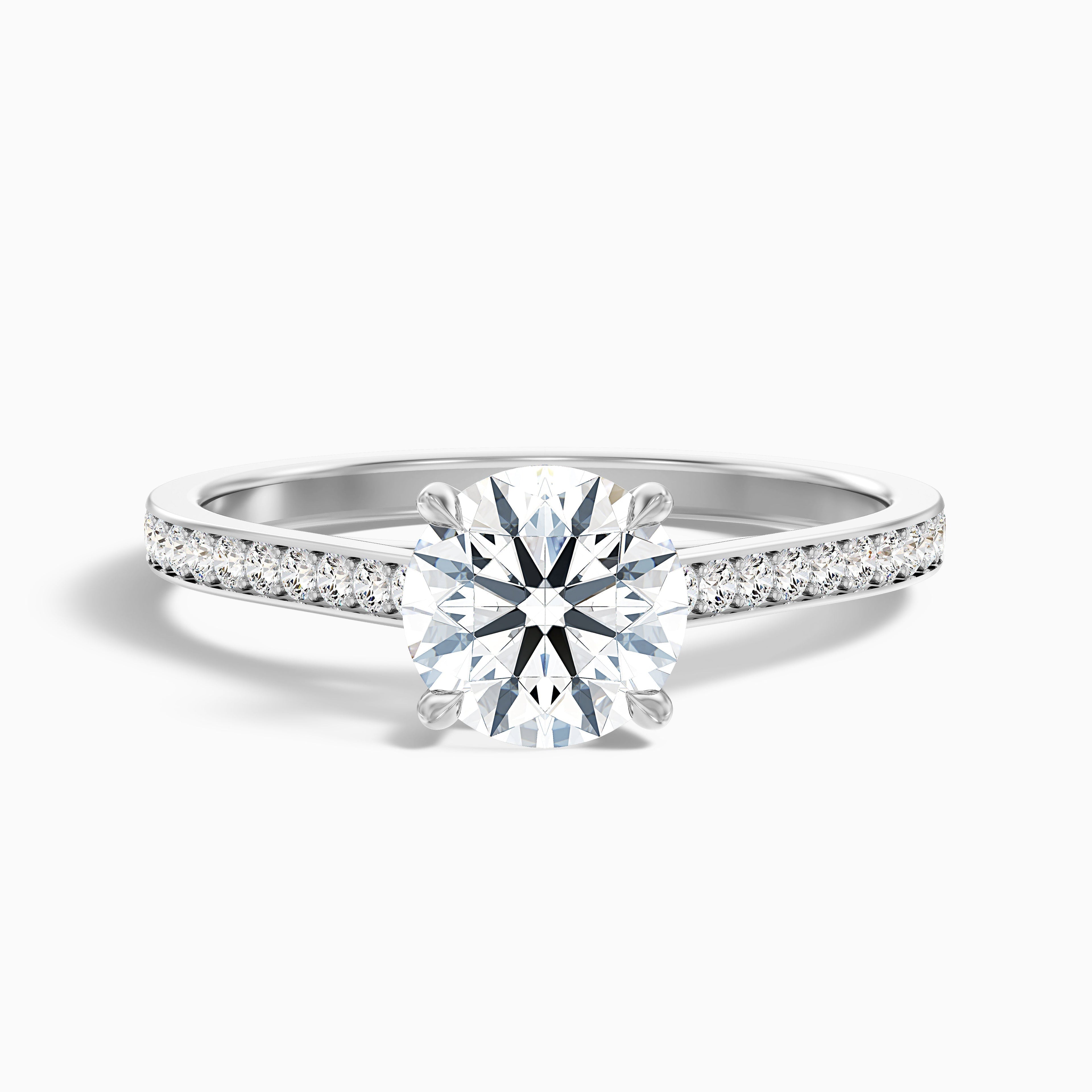 Lisa 1.5 Carat Round Cut Side Stone Pave Moissanite Diamond Ring in 10k Rose Gold