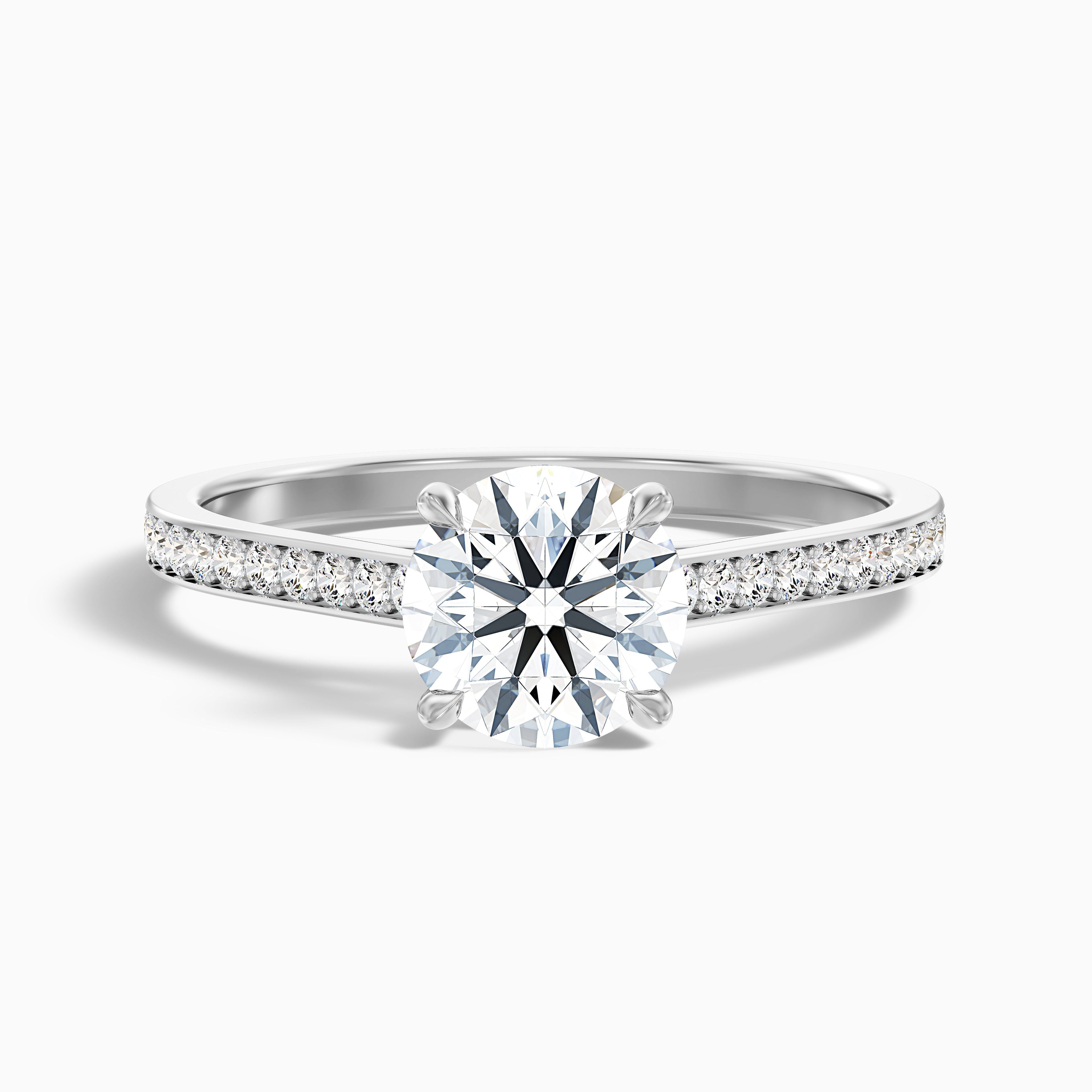 Lisa 5 Carat Round Cut Side Stone Pave Moissanite Diamond Ring in 18k White Gold