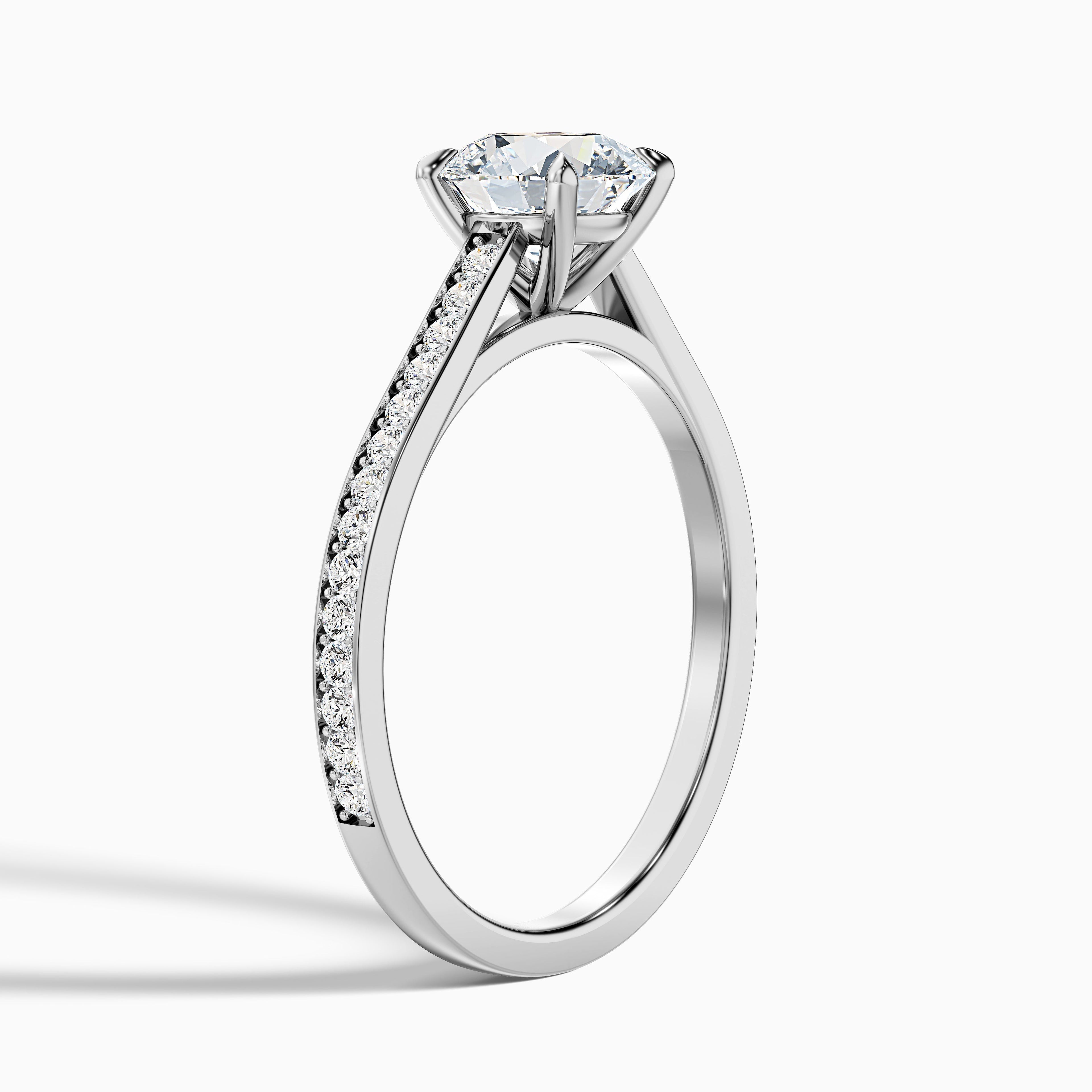 Lisa 2 Carat Round Cut Side Stone Pave Moissanite Diamond Ring in 18k Yellow Gold