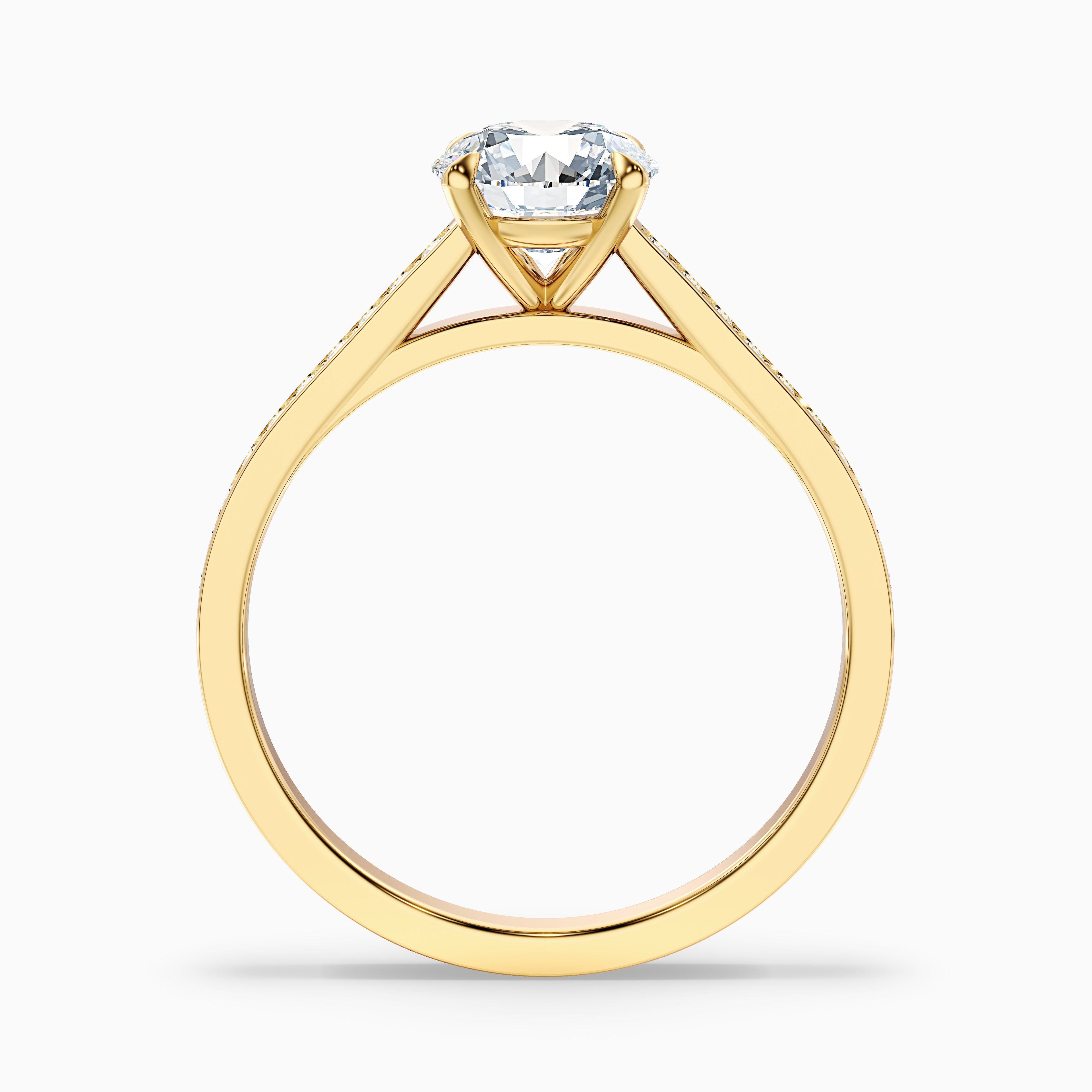 Lisa 4.5 Carat Round Cut Side Stone Pave Moissanite Diamond Ring in 14k Yellow Gold