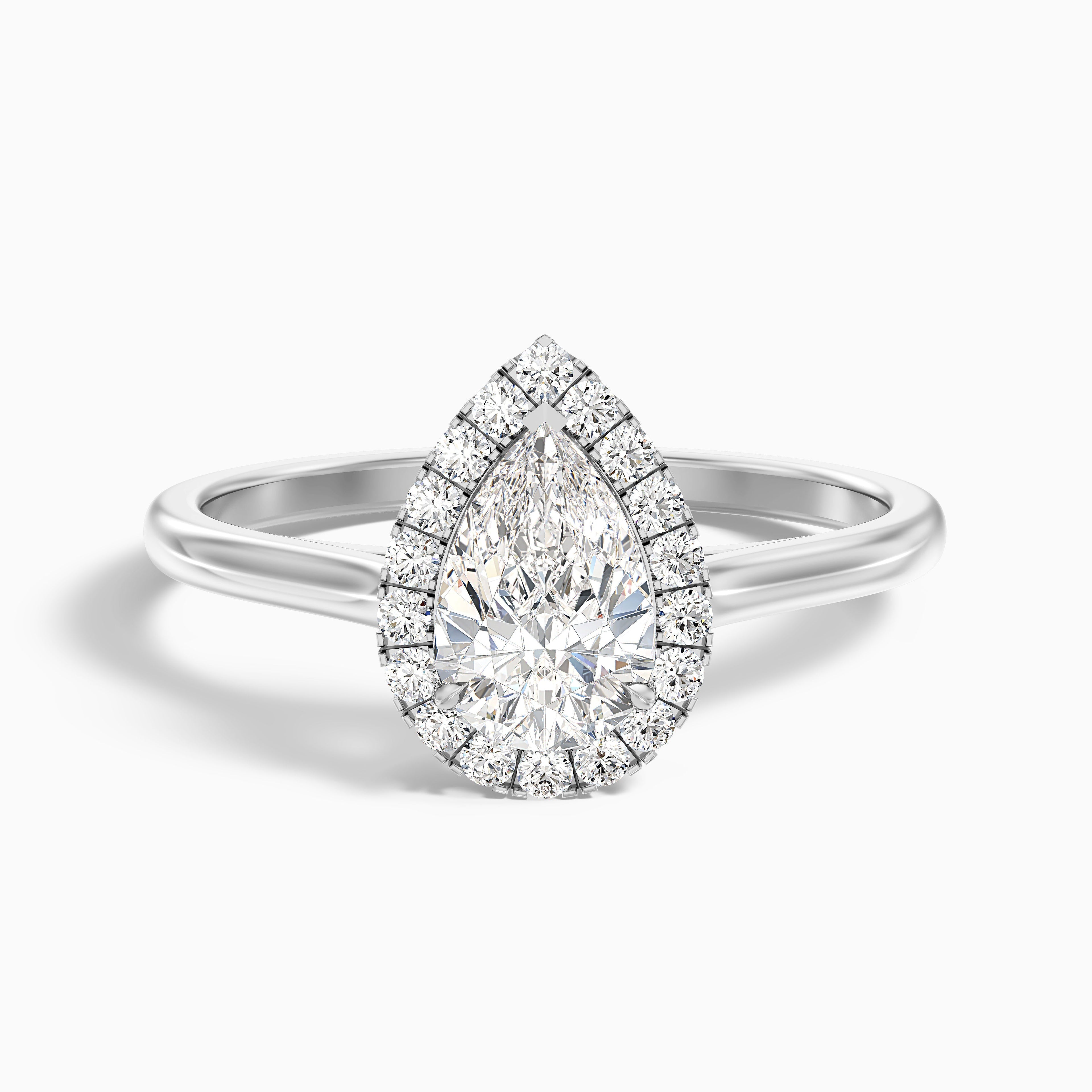 Luci 10 Carat Pear Halo Moissanite Diamond Ring in 10k White Gold