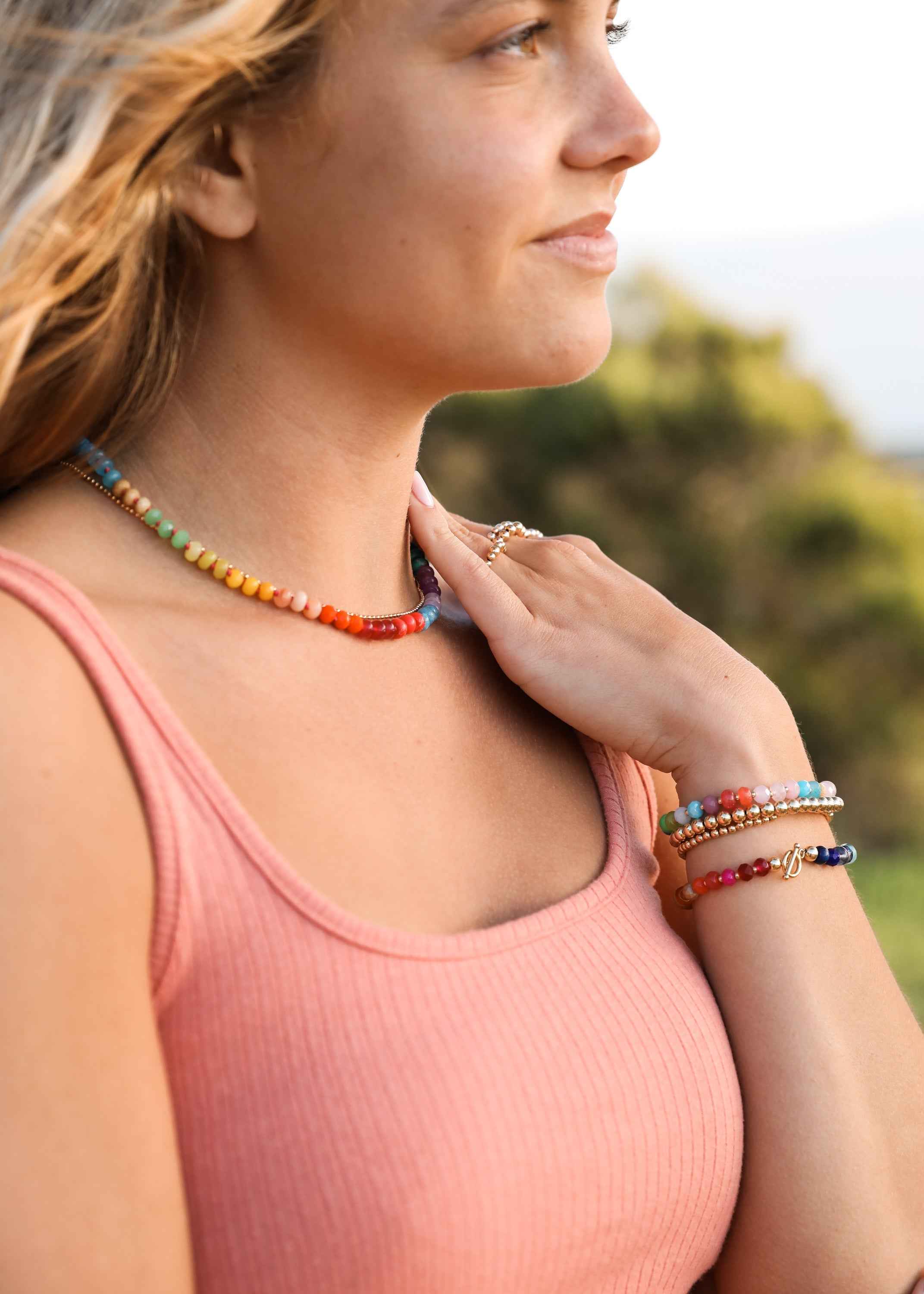 Natural Gemstone Necklace + 14k Gold Filled Toggle : Paradise