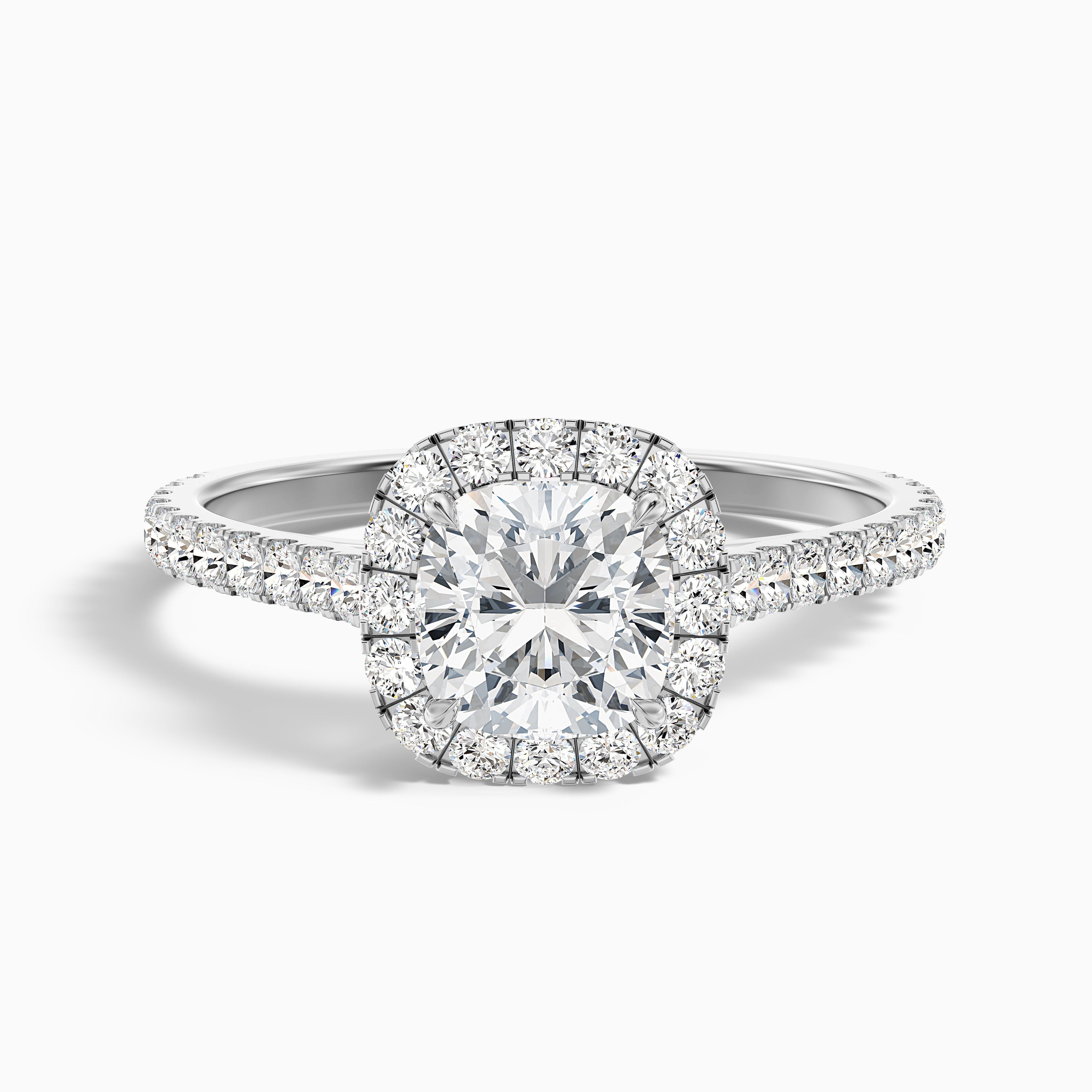 Jini 5.5 Carat Cushion Cut Halo Pave Moissanite Diamond Ring in 18k Rose Gold DestGlow