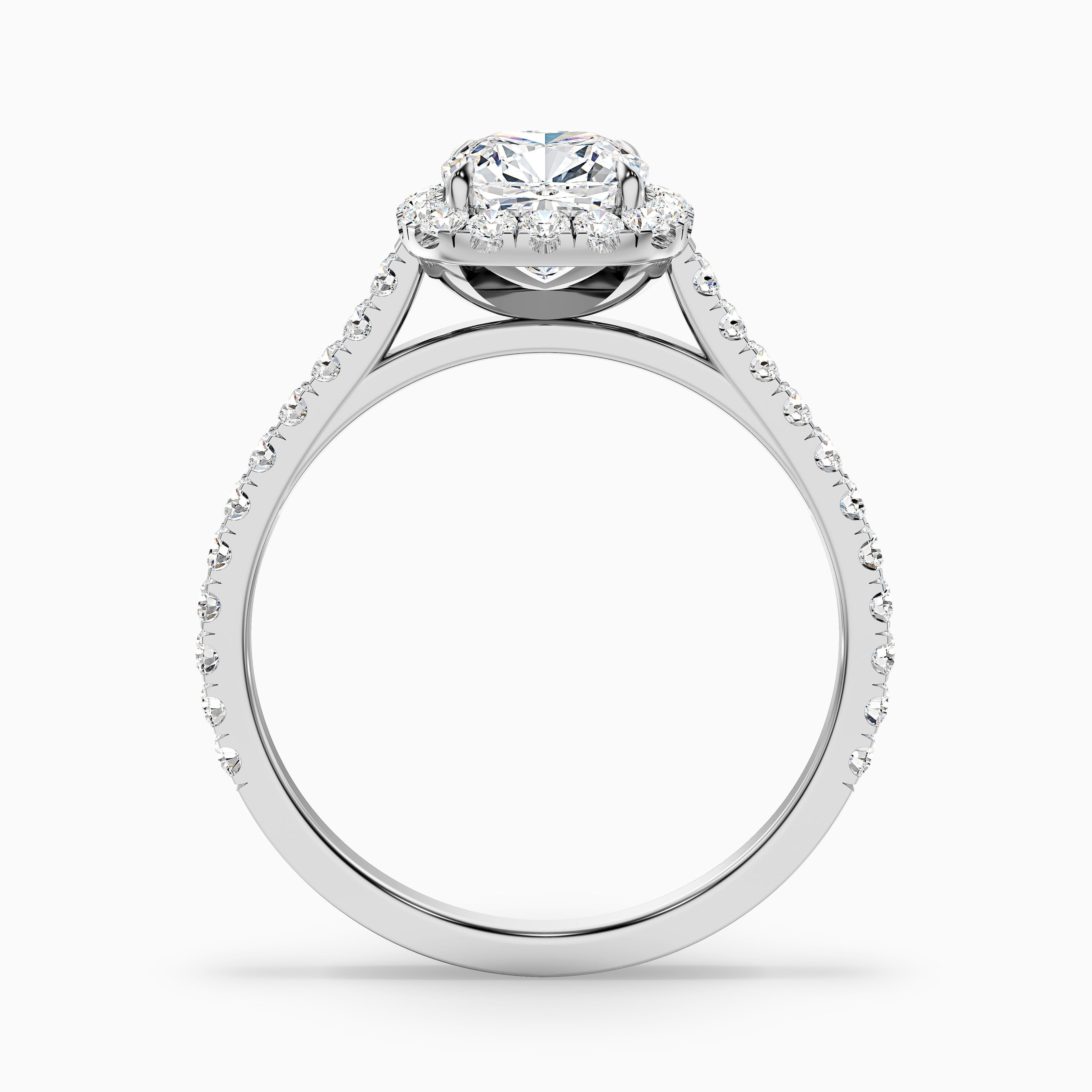 Jini 1.5 Carat Cushion Cut Halo Pave Moissanite Diamond Ring in Platinum