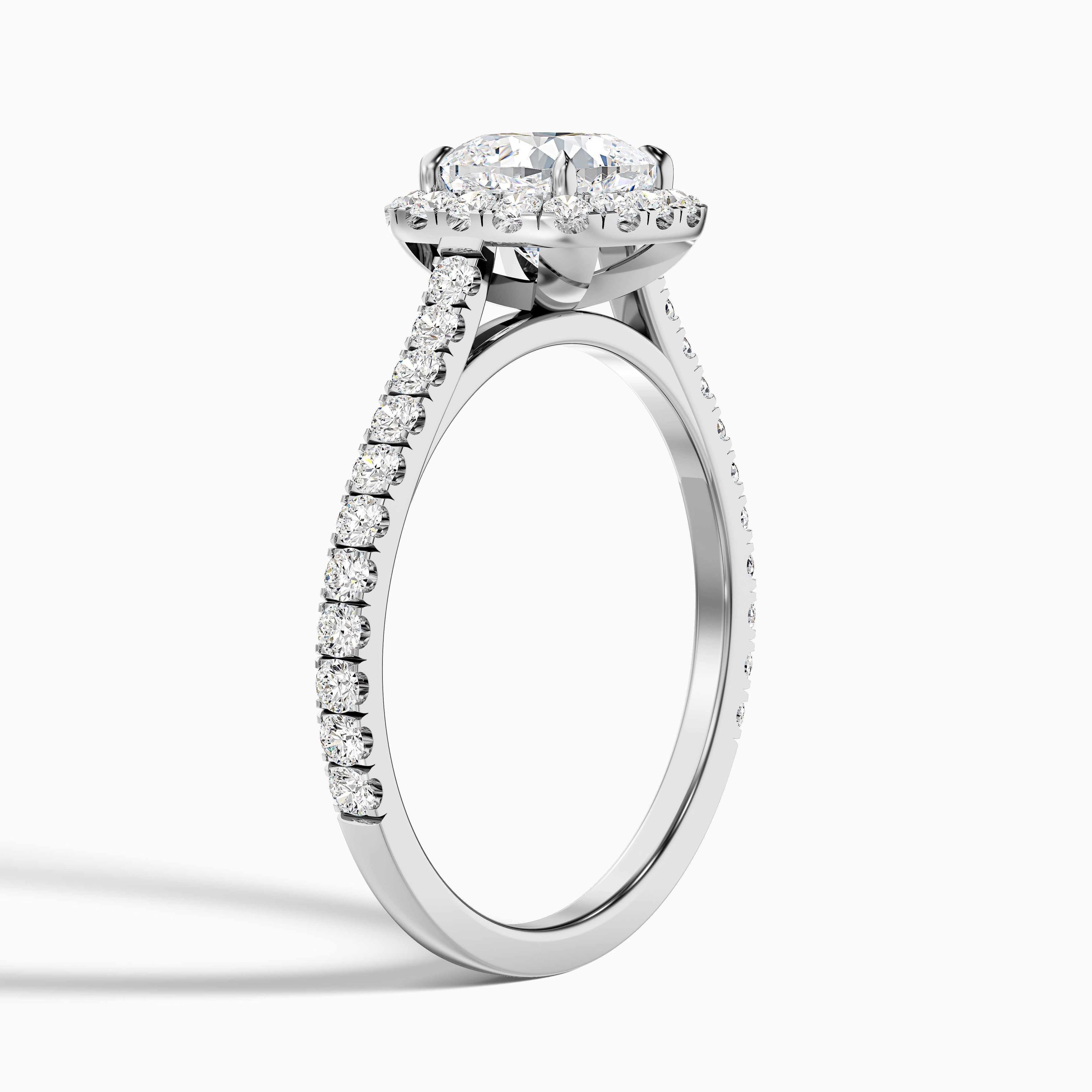 Isa 1 Carat Cushion Cut Halo Pave Lab Grown Engagement Ring in 14k Rose Gold