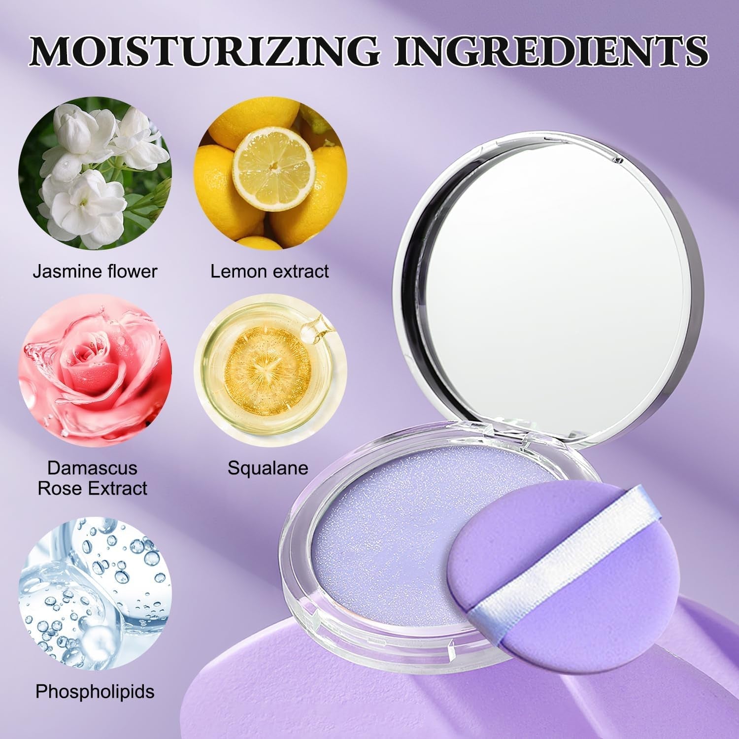 Gel-Like Formula Oil-Control Primer & Setting Powder, Polvos Compactos Matte Powder for Silky Blurring Oil Control, Lavender Blurring Powder by Korean Skin Care