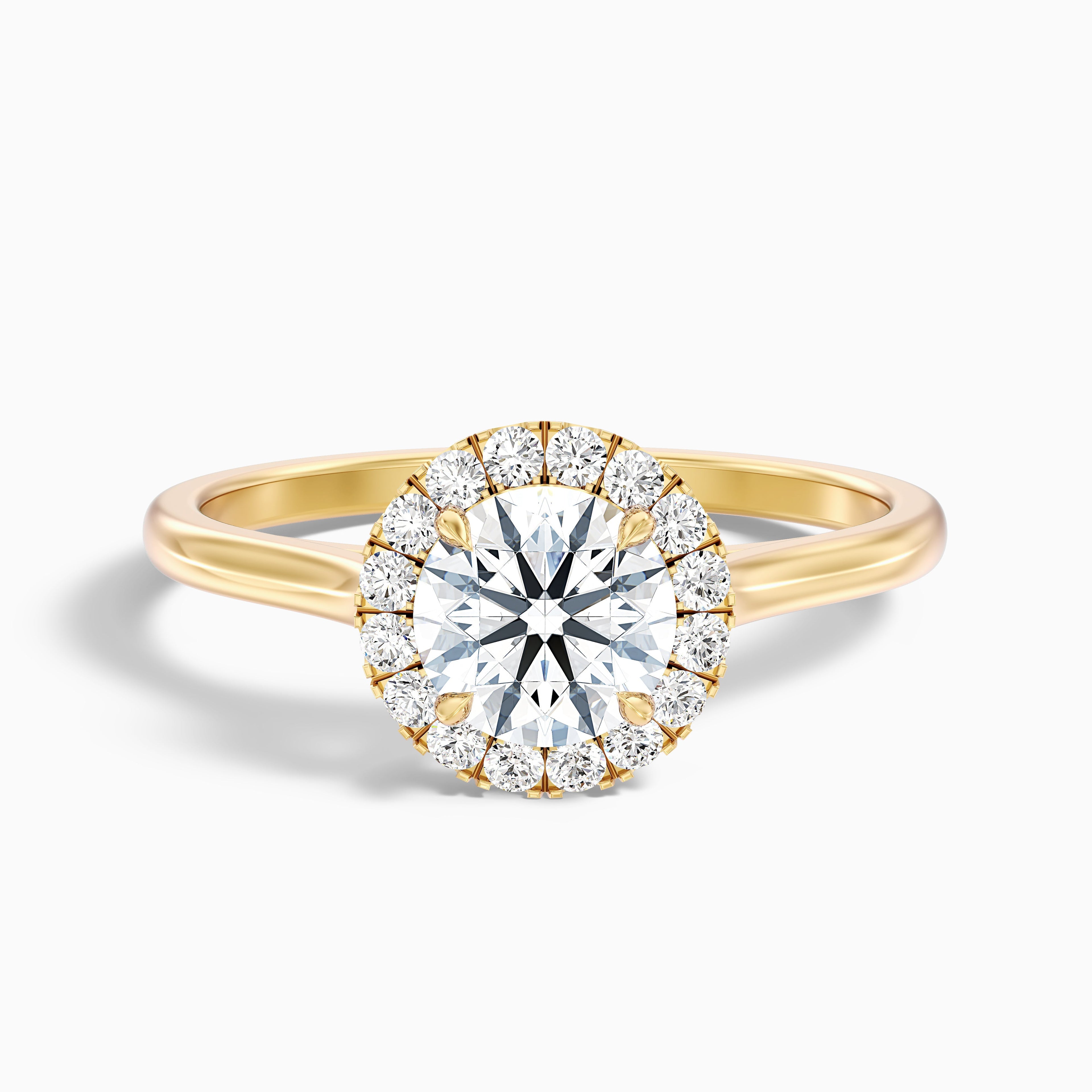 Ember 4 Carat Round Halo Pave Moissanite Diamond Ring in 14k Yellow Gold
