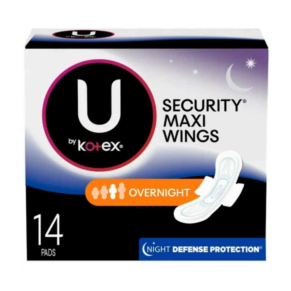 U by Kotex Security Maxi Pads with Wings Overnight (14ct) DestGlow
