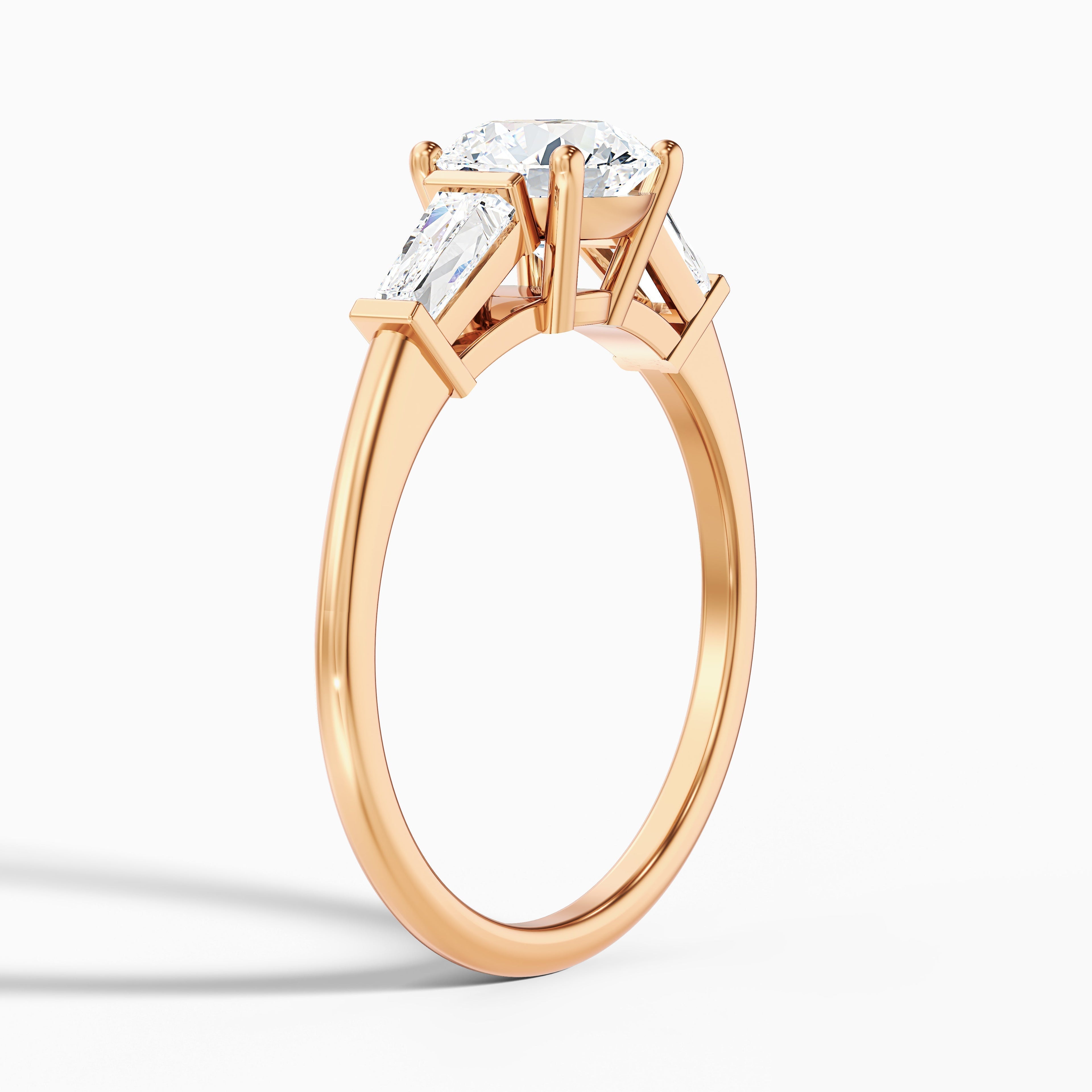 Carly 2.5 Carat Round 3 Stone Lab Grown Engagement Ring With Side Baguette Diamonds in 925 Sterling Silver