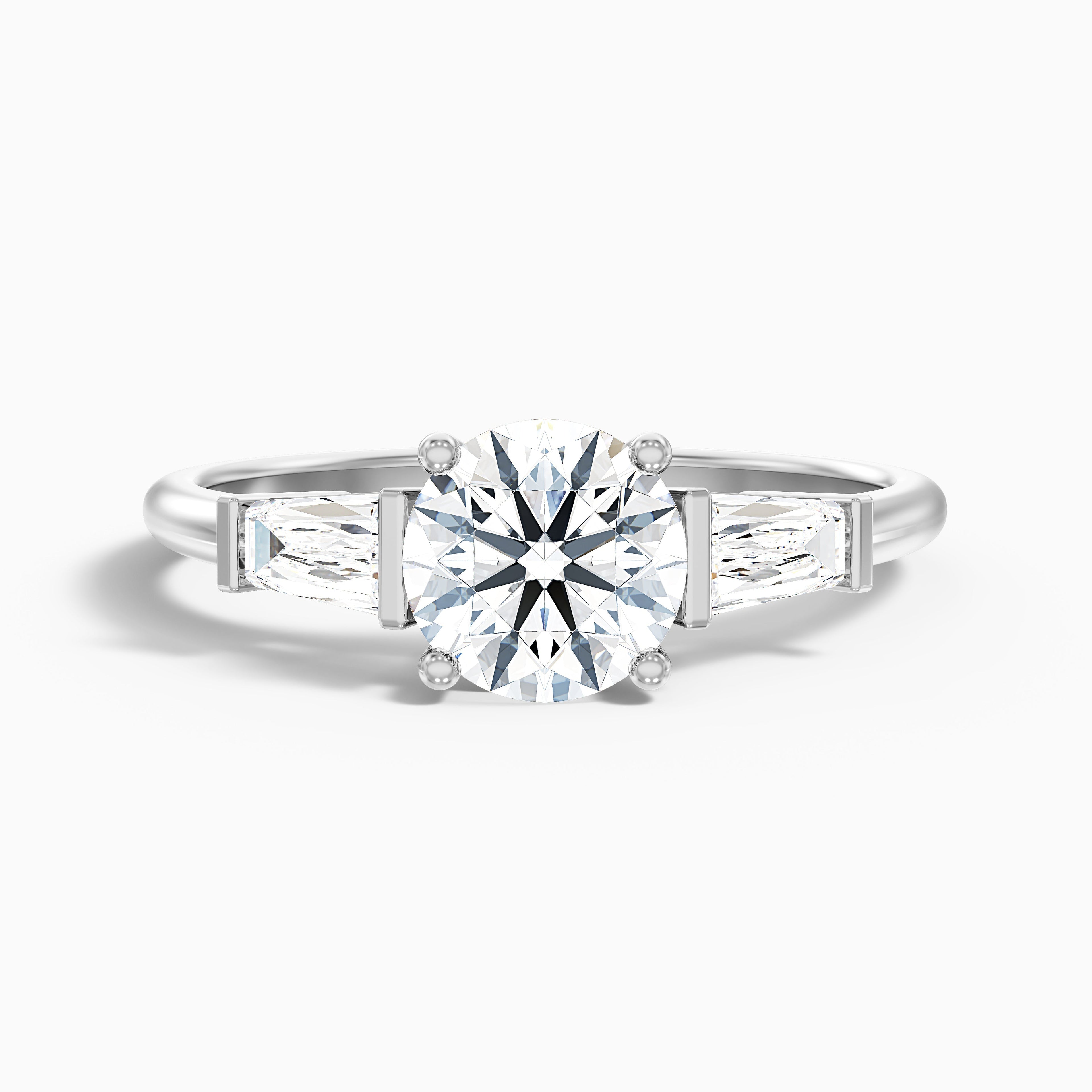 Hope 1.5 Carat Round 3 Stone Moissanite Diamond Ring With Side Baguette Diamonds in 10k Yellow Gold