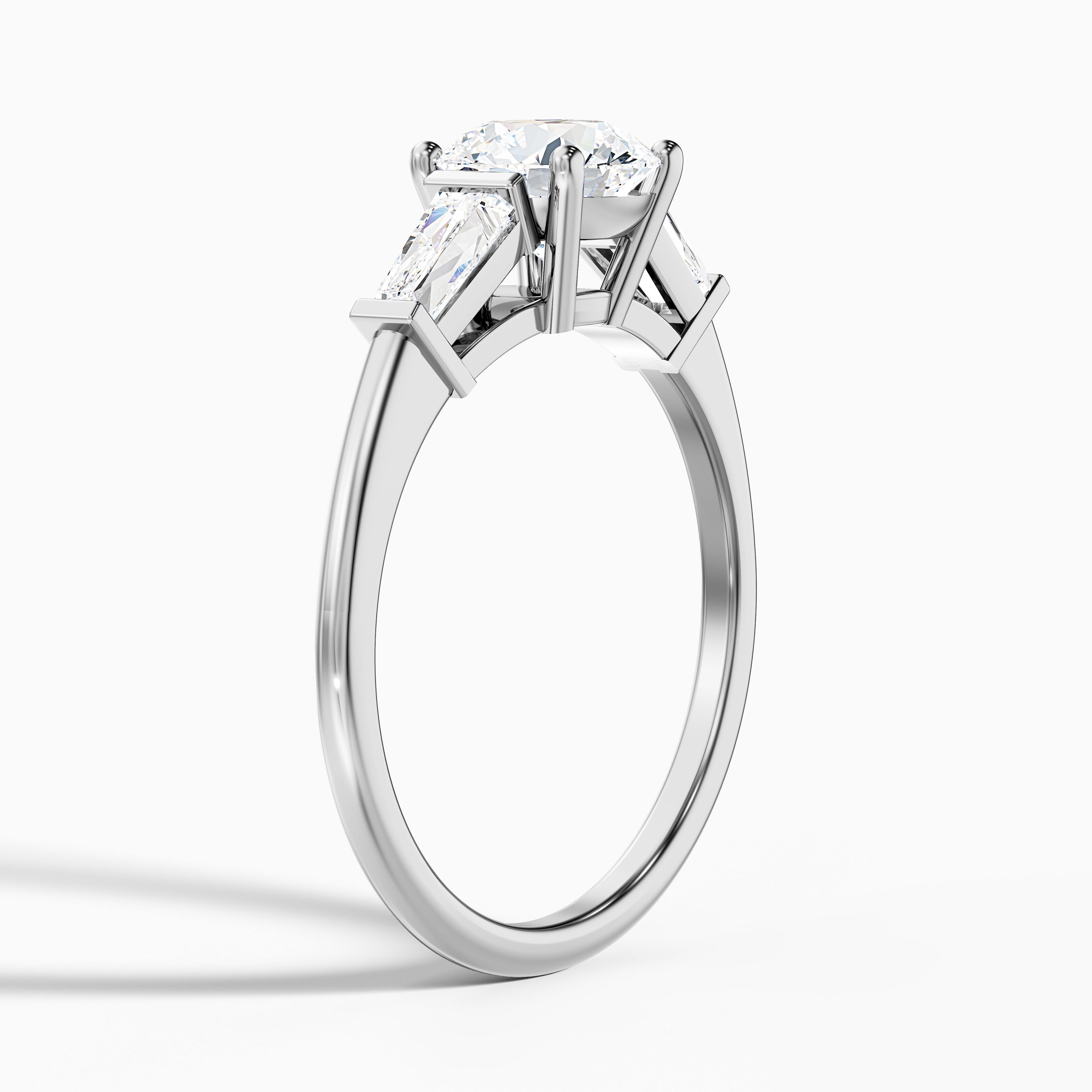 Hope 5.5 Carat Round 3 Stone Moissanite Diamond Ring With Side Baguette Diamonds in 14k White Gold