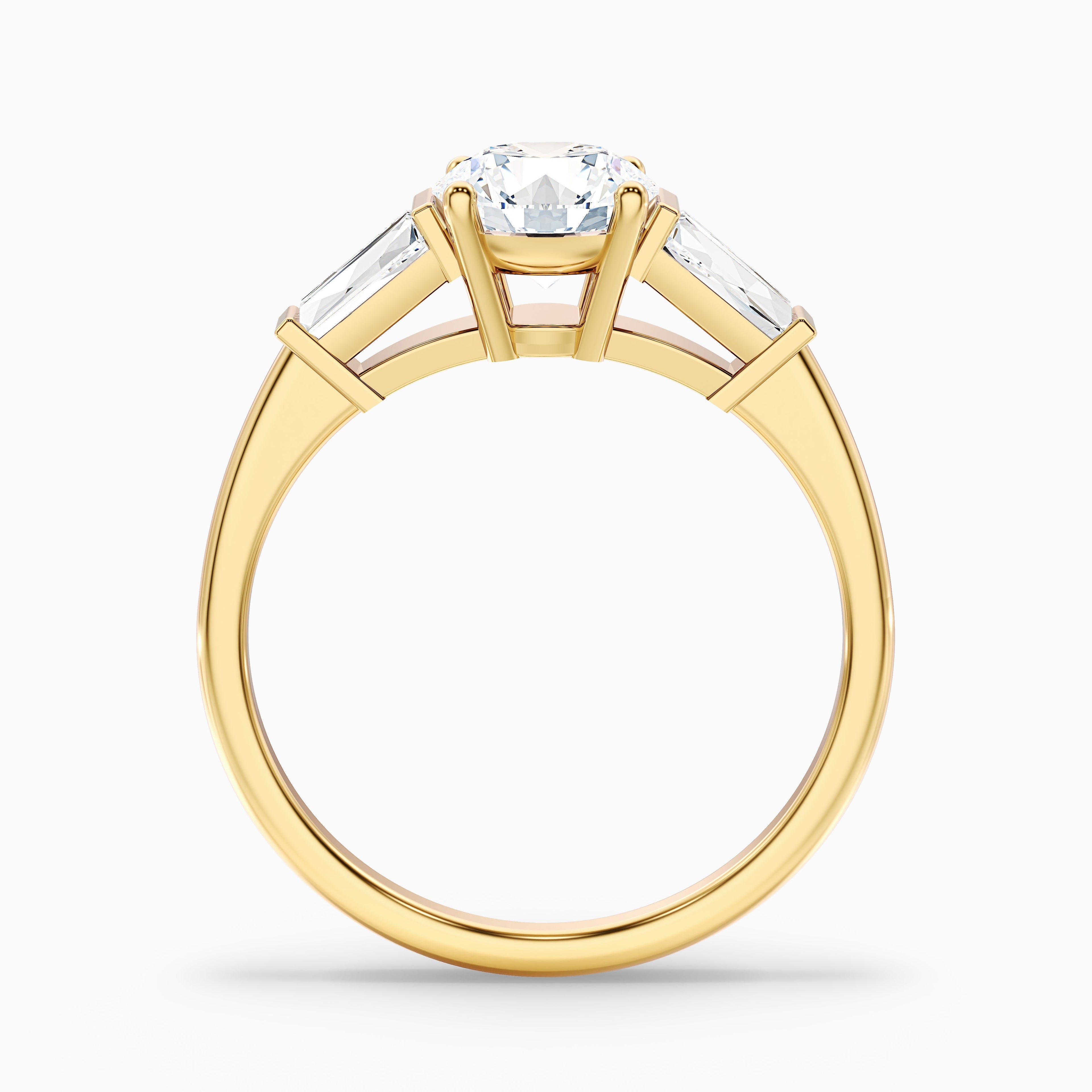 Carly 3.5 Carat Round 3 Stone Lab Grown Engagement Ring With Side Baguette Diamonds in 18k White Gold DestGlow
