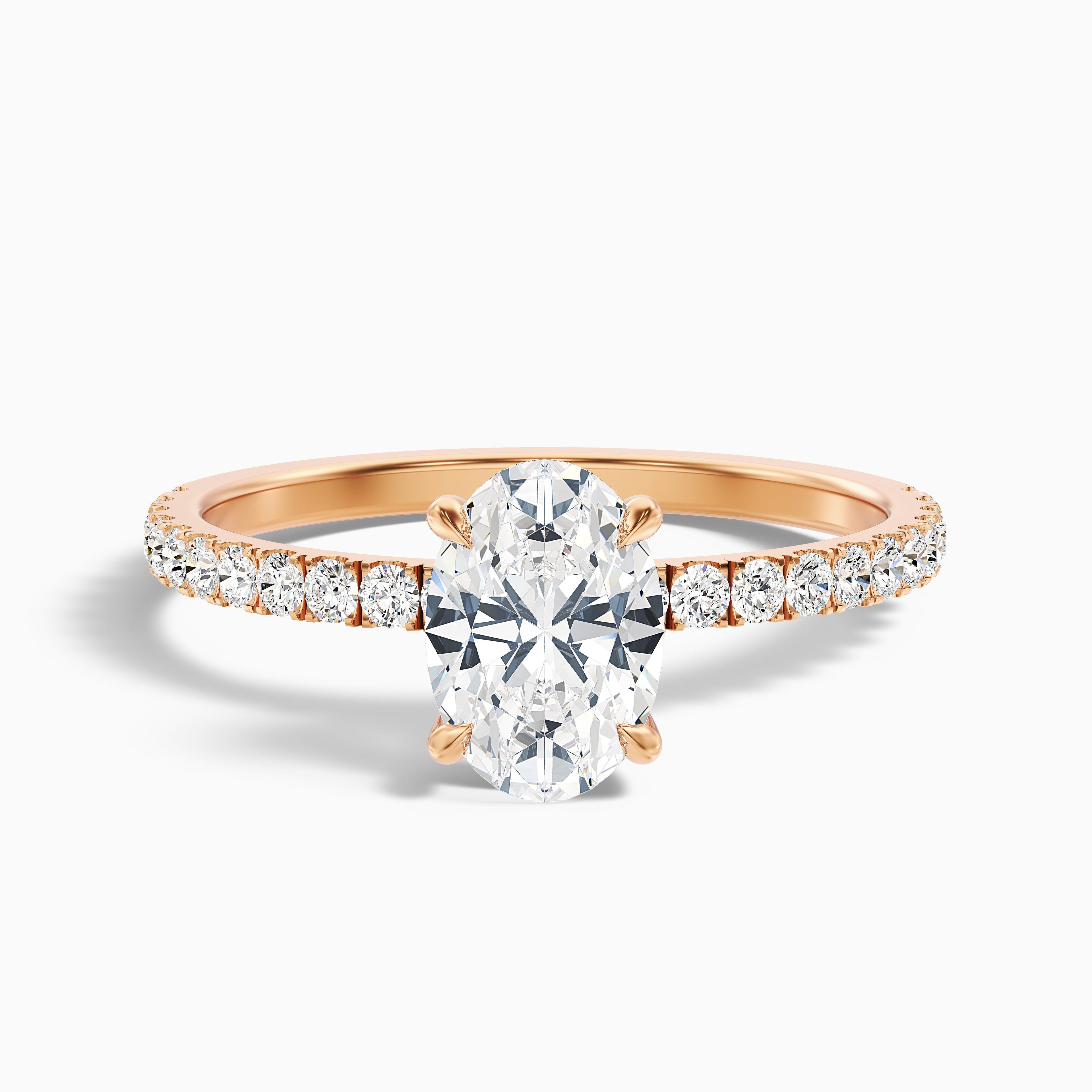 Eliza 1 Carat Oval Hidden Halo Moissanite Diamond Ring in 10k Rose Gold DestGlow