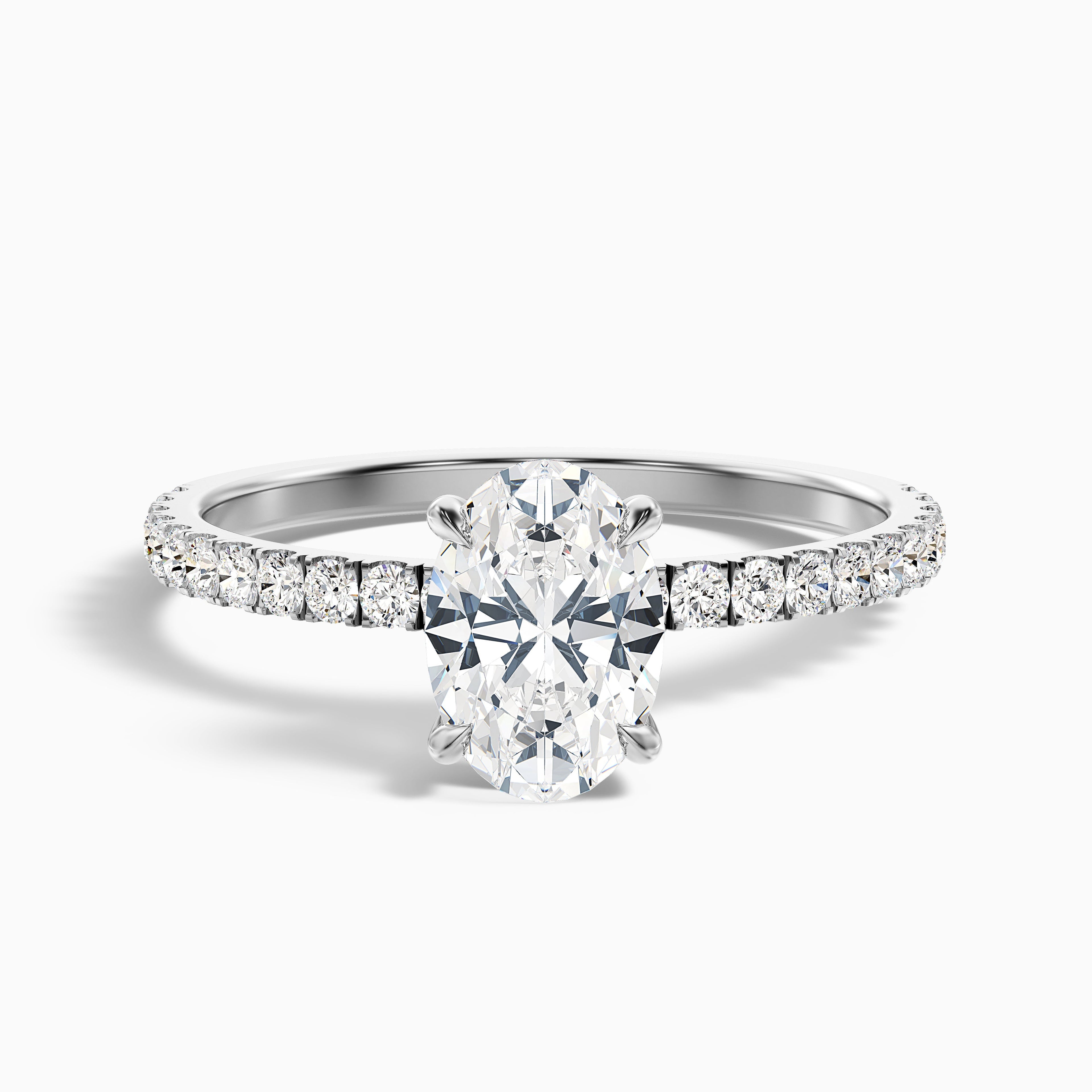 Eliza 2 Carat Oval Hidden Halo Moissanite Diamond Ring in 18k White Gold