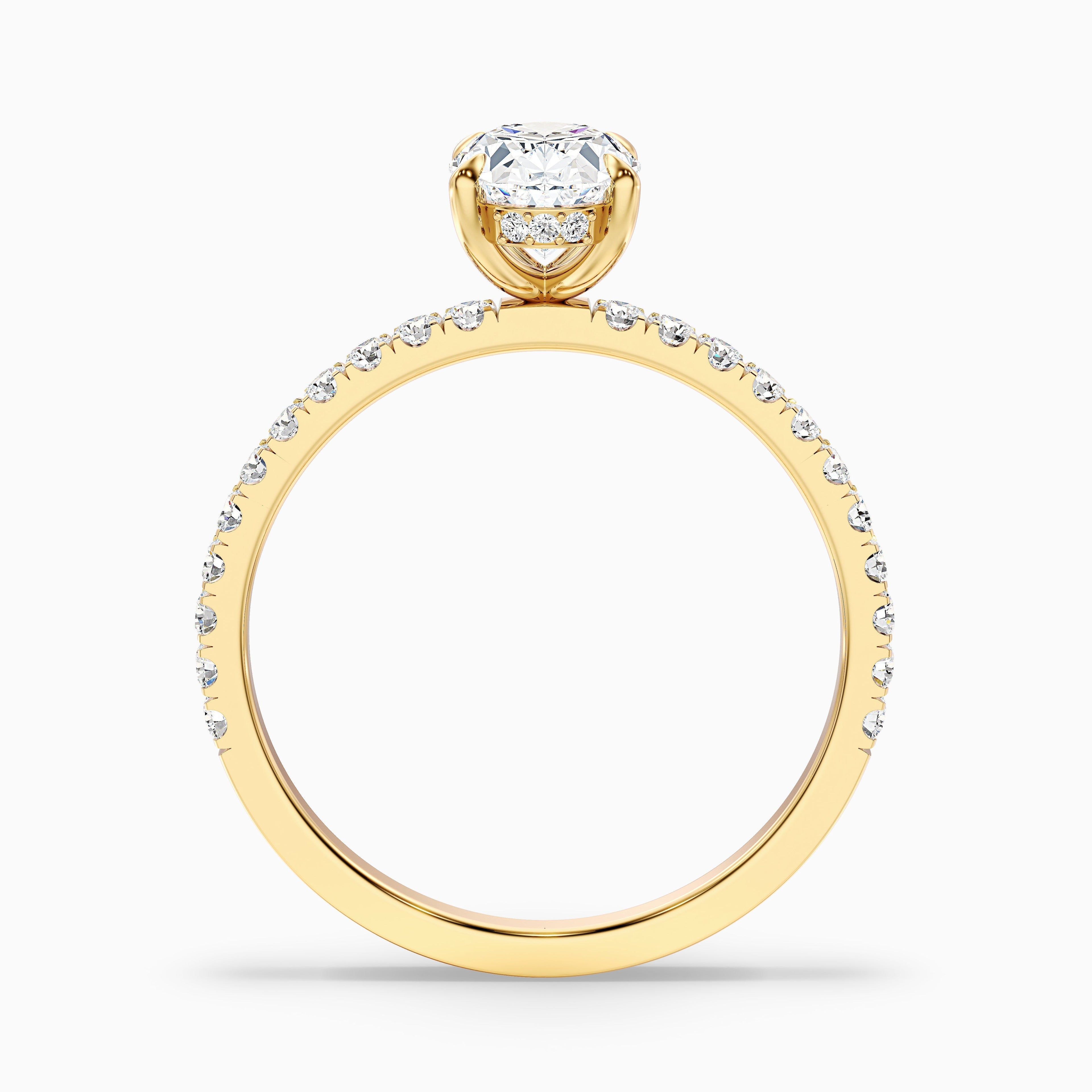 Eliza 4.5 Carat Oval Hidden Halo Moissanite Diamond Ring in 18k Yellow Gold DestGlow
