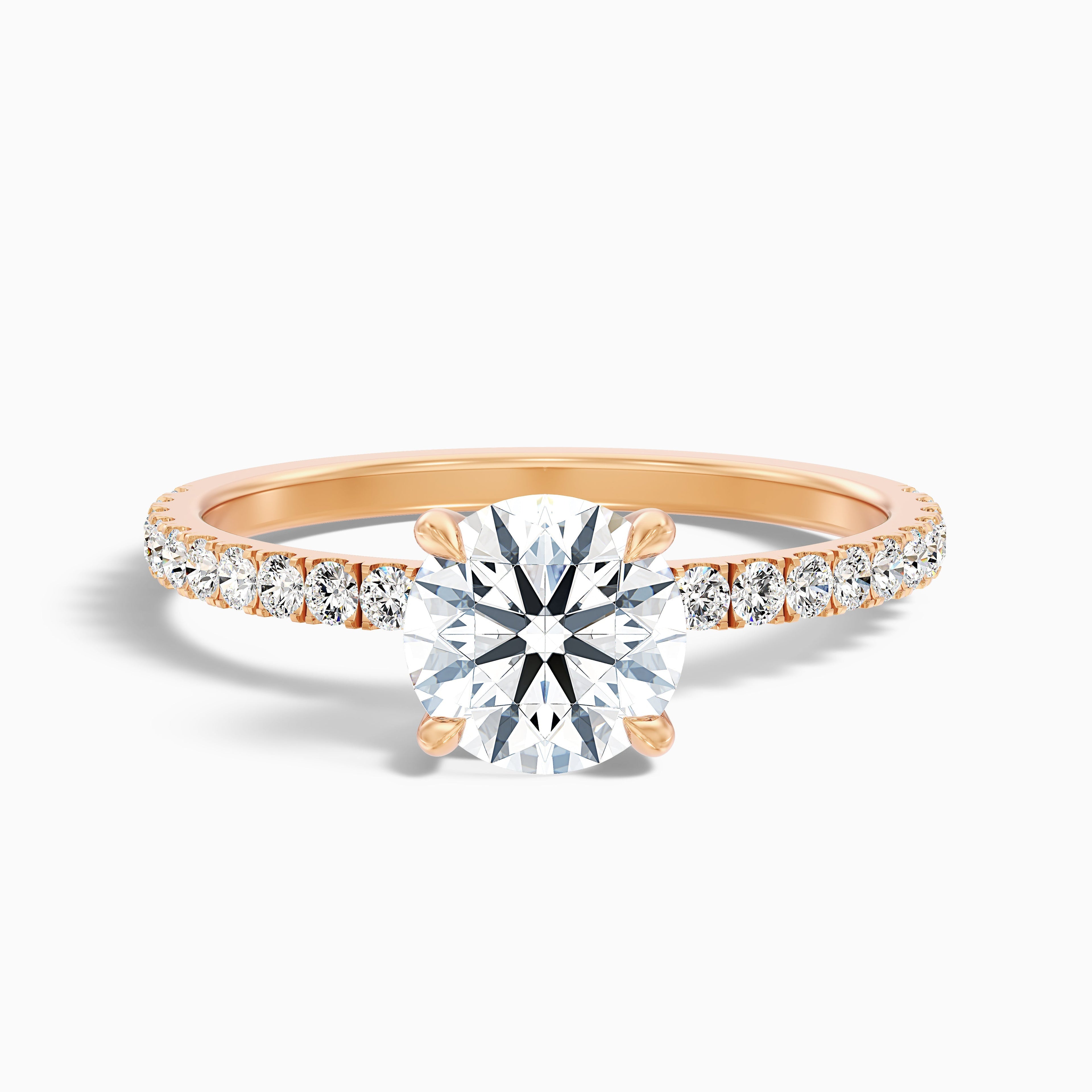 Nora 1 Carat Round Hidden Halo Pave Moissanite Diamond Ring in 18k Rose Gold