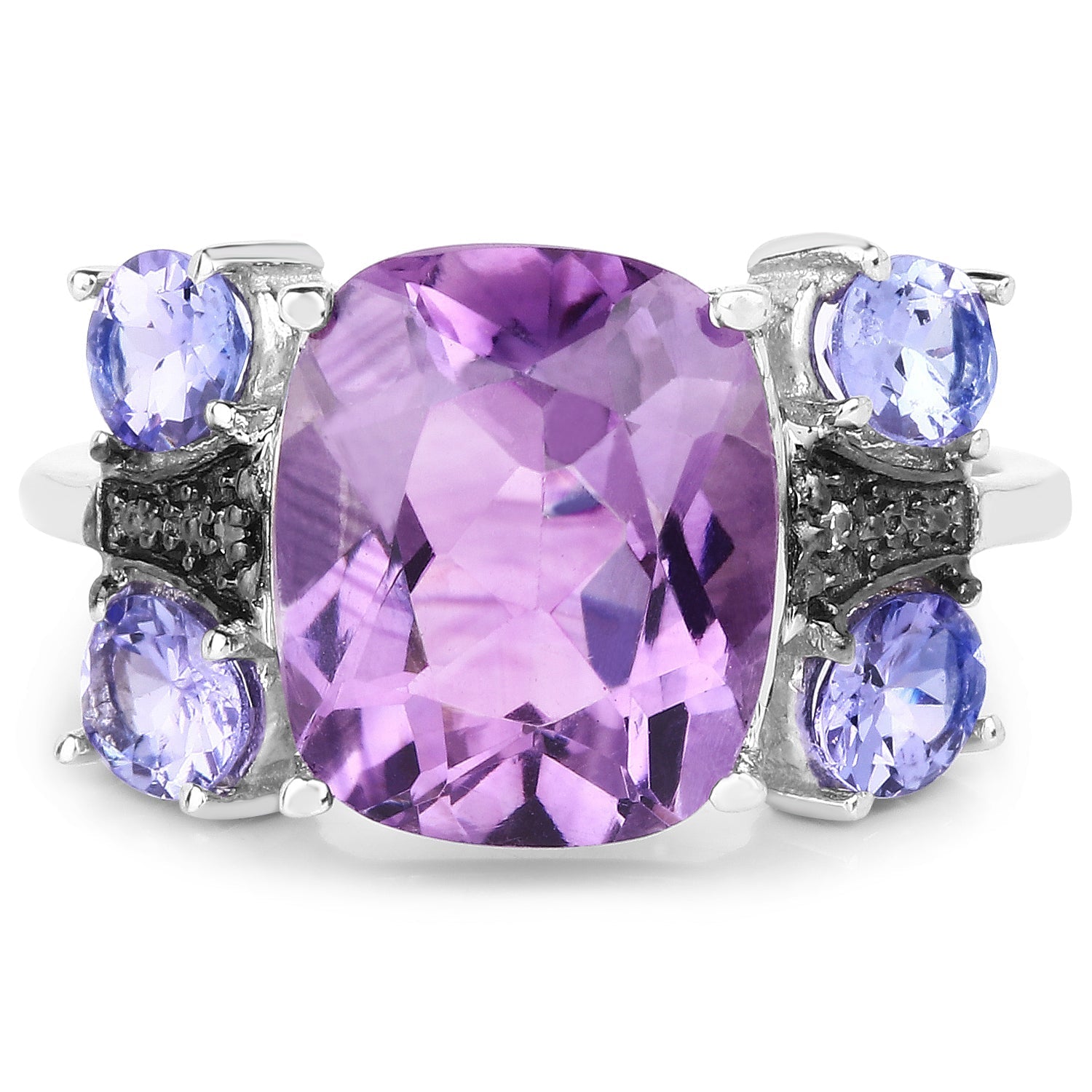 5.53 Carat Genuine Amethyst, Tanzanite & White Topaz .925 Sterling Silver Ring DestGlow
