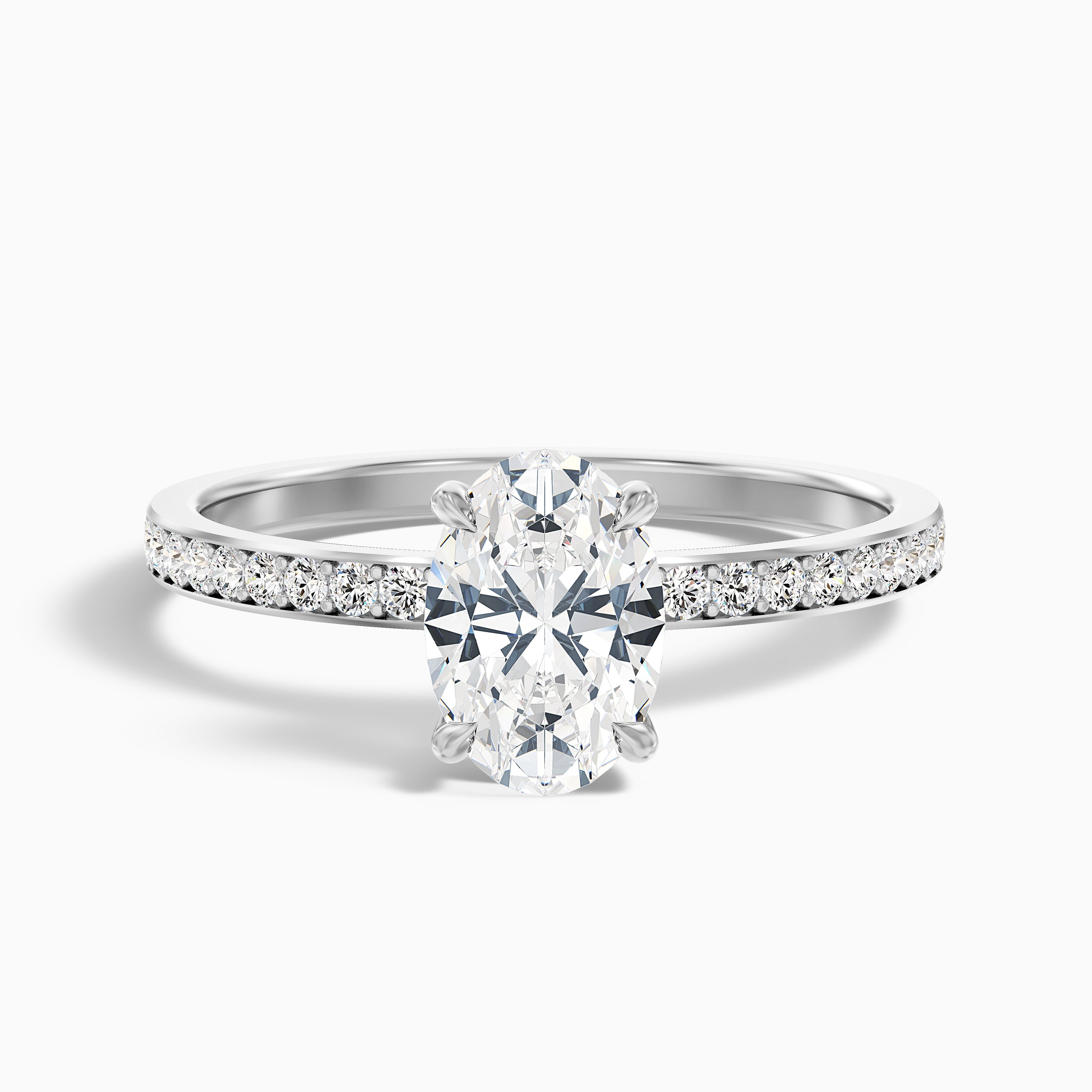 Kara 5.5 Carat Oval Hidden Halo Pave Moissanite Diamond Ring in 18k White Gold