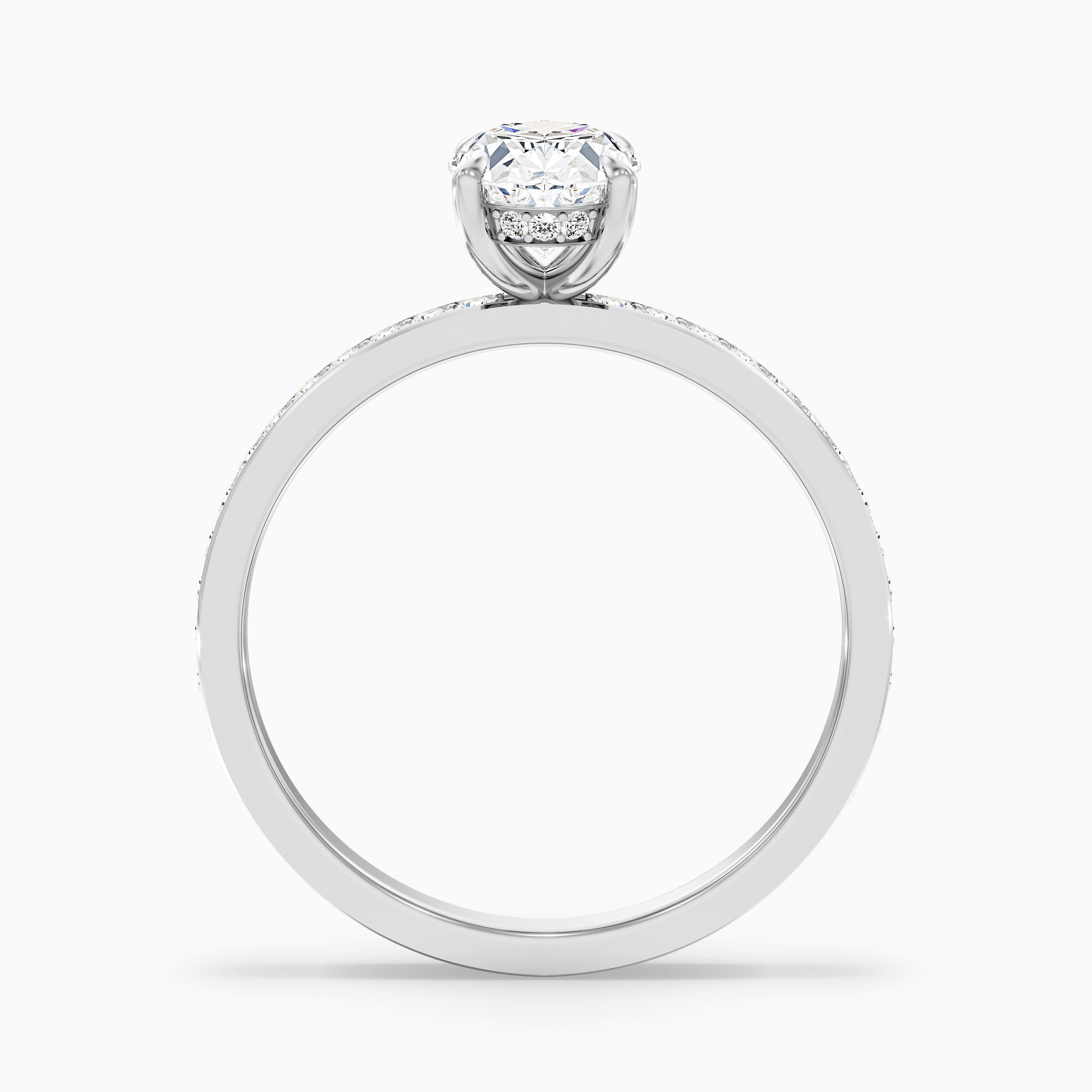 Kara 4 Carat Oval Hidden Halo Pave Moissanite Diamond Ring in 18k White Gold DestGlow