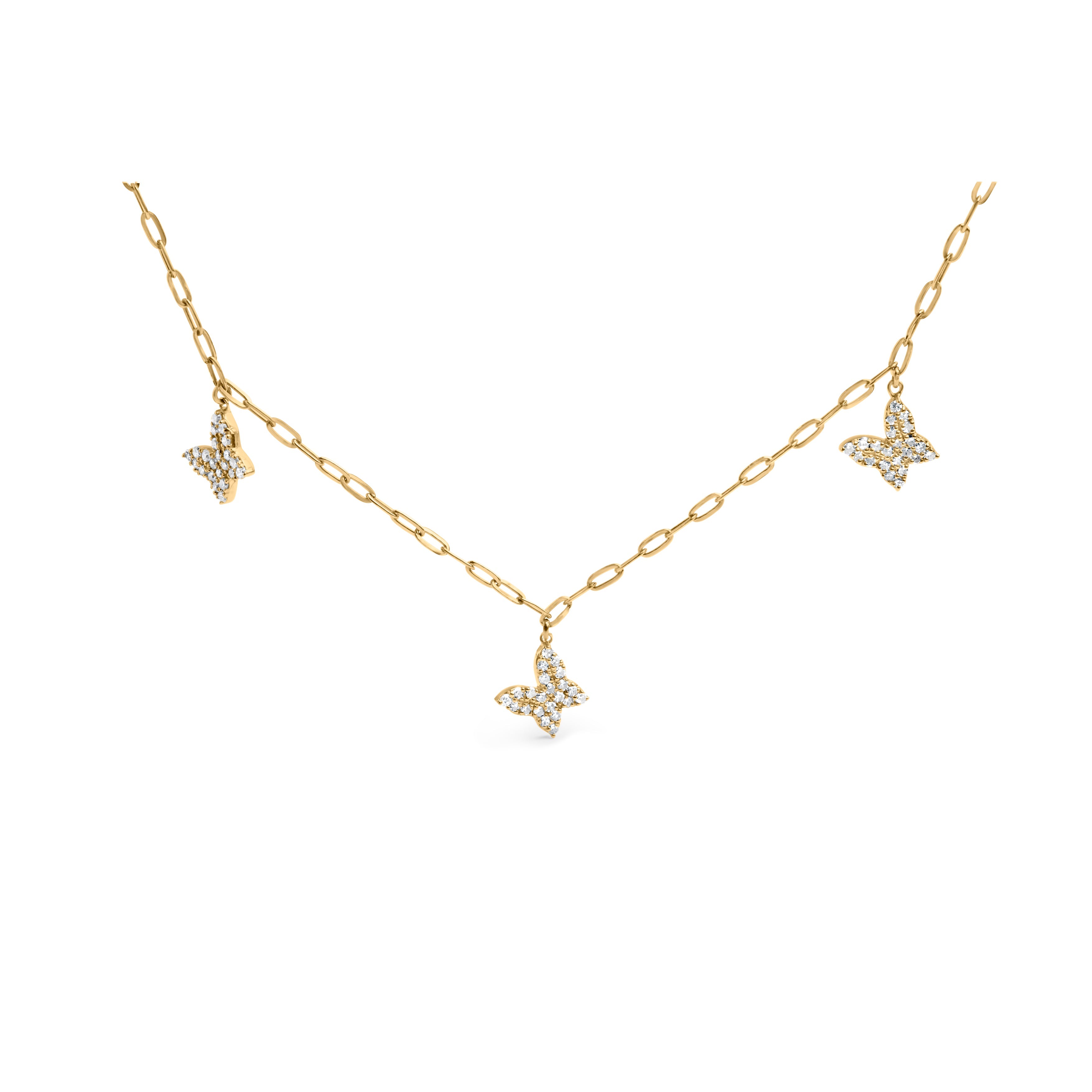 14KT Yellow Gold 1/2 Cttw Diamond Butterfly Station Paperclip Station Necklace (I-J Color, I1-I2 Clarity) - Adjustable 15"-17" Inches by Bids.com