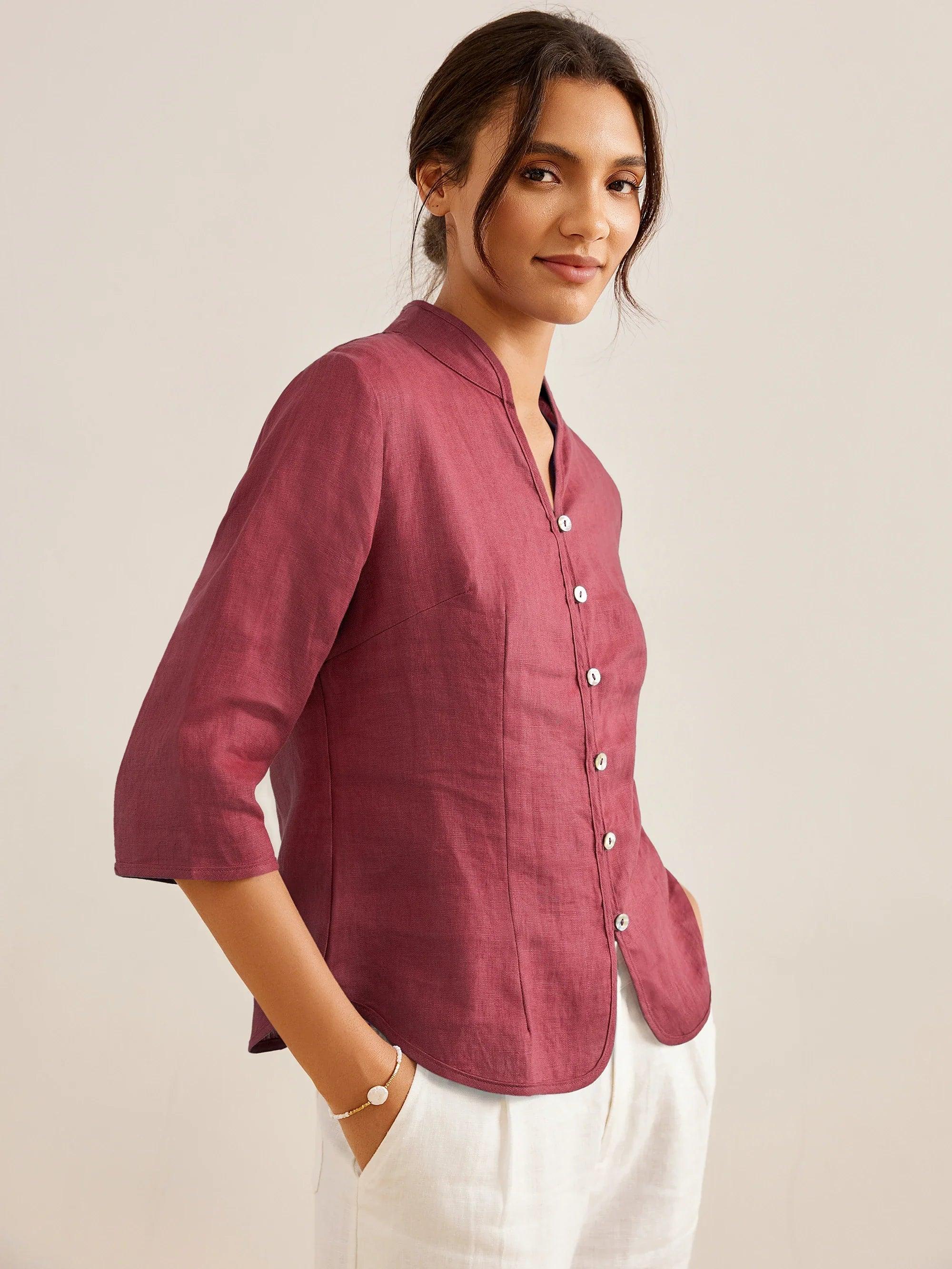 100% Linen Hand Button Fitted Jacket AMELIA DestGlow
