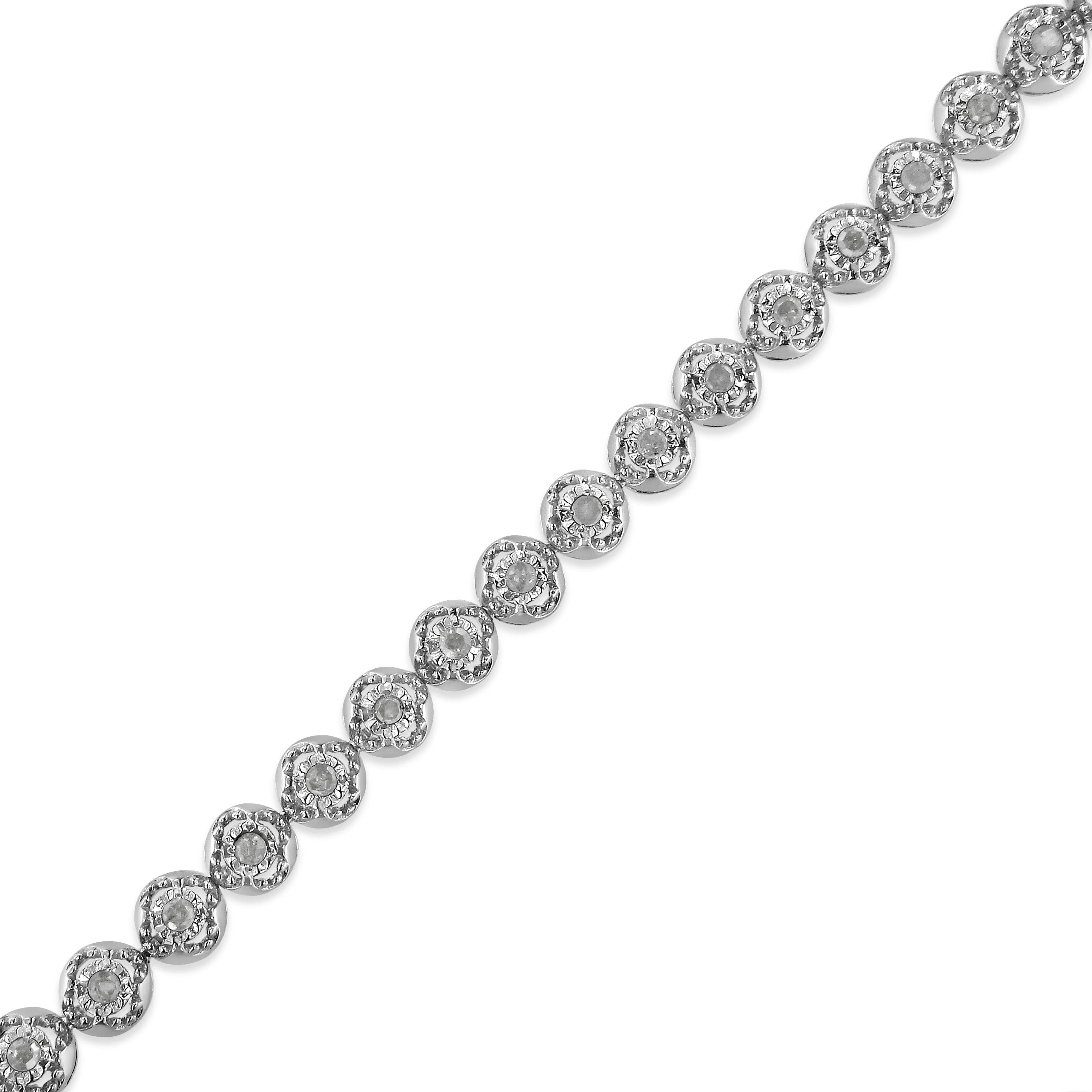 .925 Sterling Silver 1.0 Cttw Diamond Miracle-Plate Open Quatrefoil Flower Circle-Link 7" Tennis Bracelet (I-J color, I3 clarity) by Bids.com