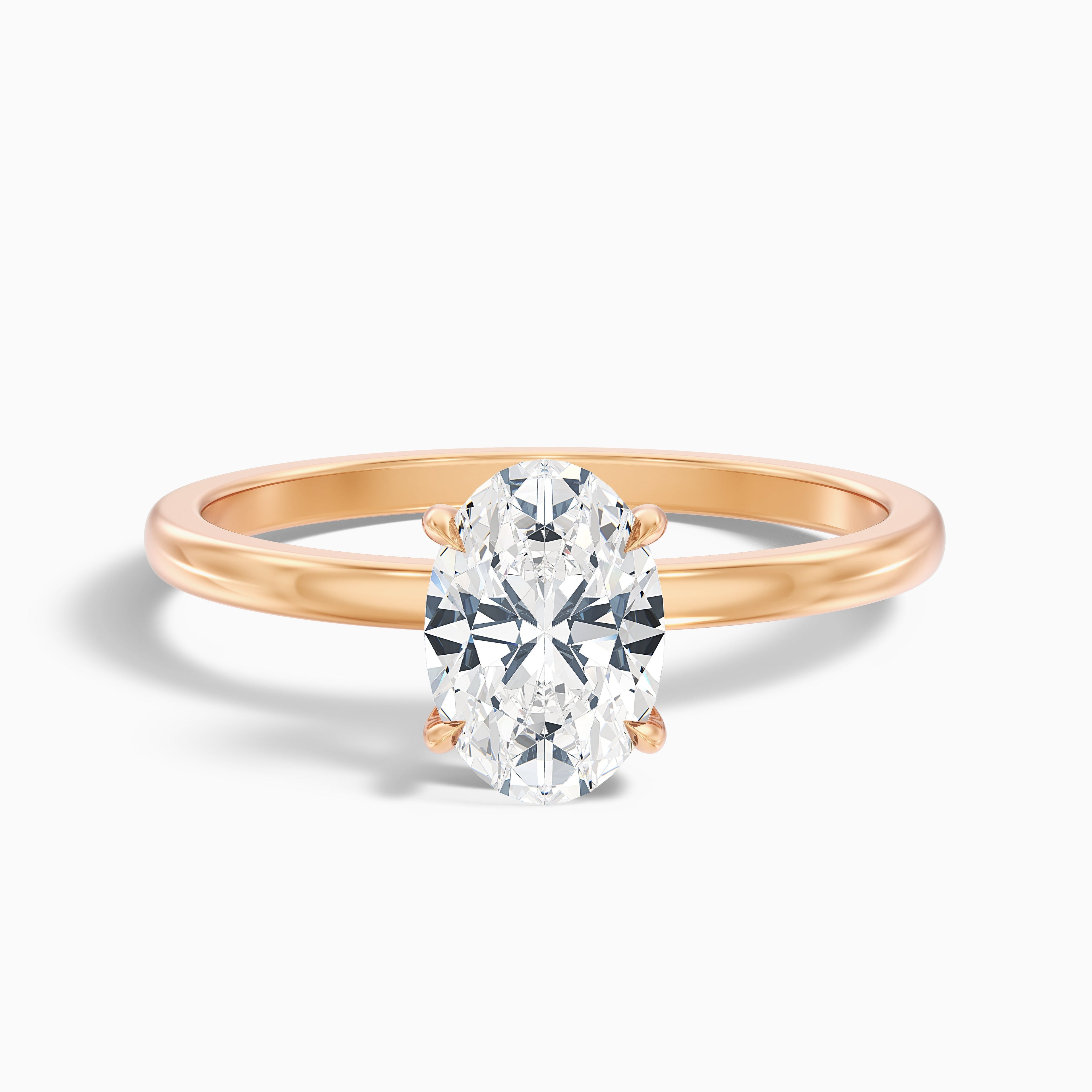 Jade 3 Carat Oval Cut Solitaire Moissanite Diamond Ring in 10k Rose Gold DestGlow