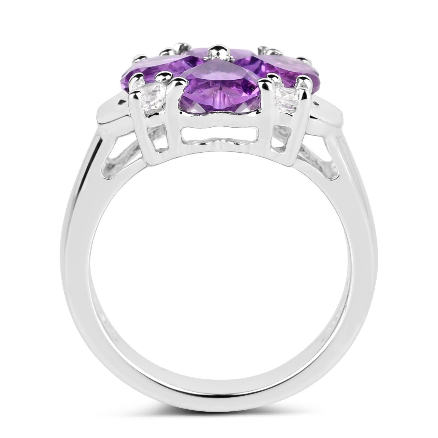 3.12 Carat Genuine Amethyst and White Topaz .925 Sterling Silver Ring DestGlow
