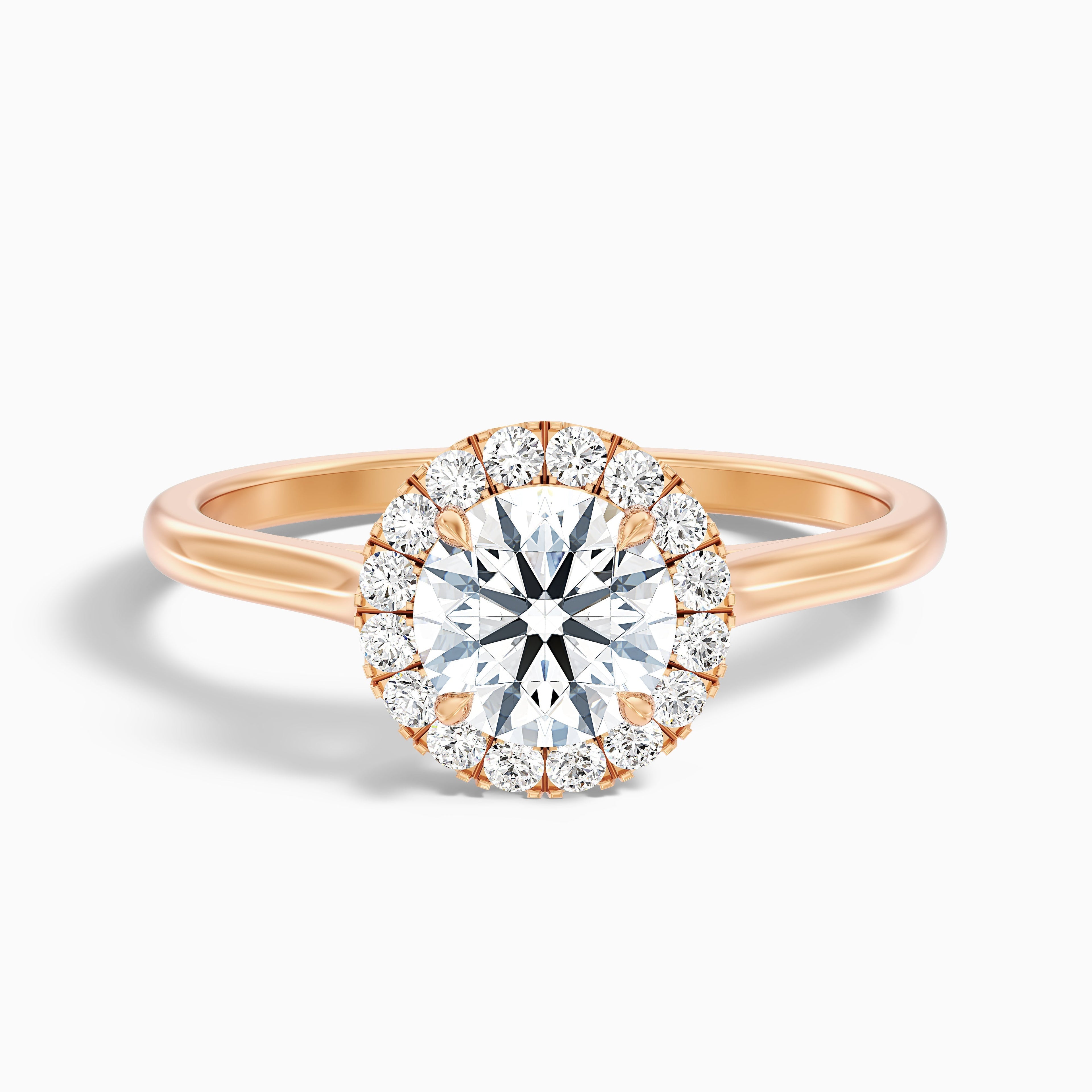 Iva 5 Carat Round Halo Moissanite Diamond Ring in 18k Rose Gold