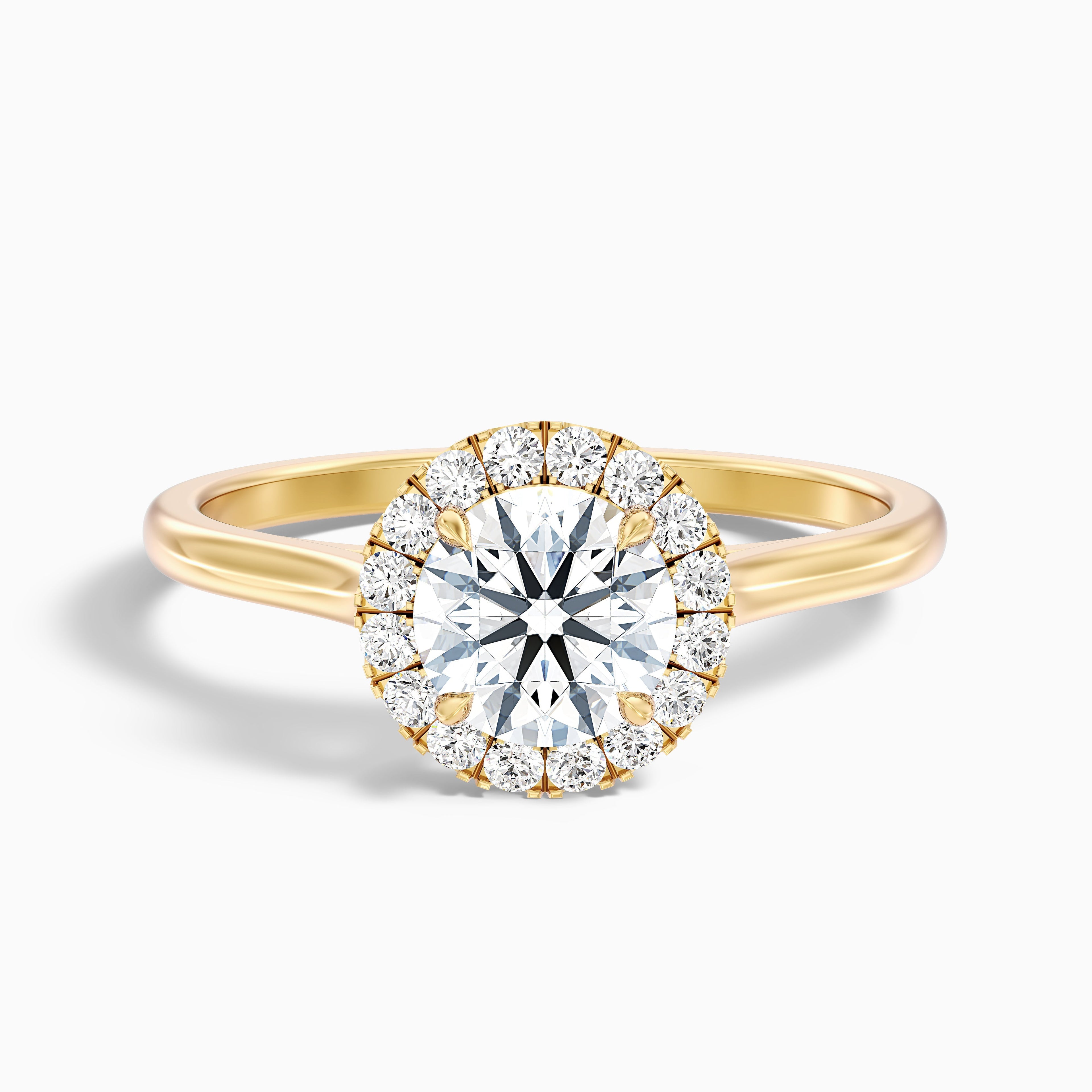 Iva 3 Carat Round Halo Moissanite Diamond Ring in 18k Yellow Gold