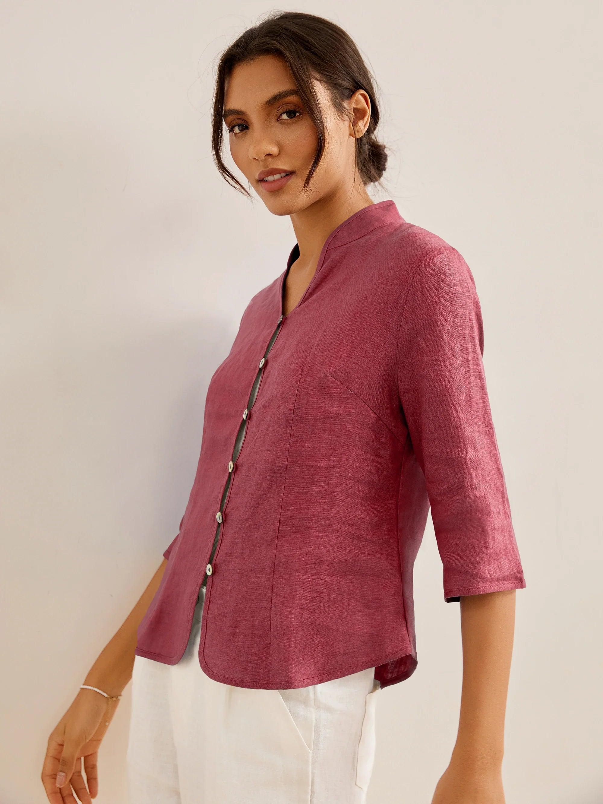 100% Linen Hand Button Fitted Jacket AMELIA DestGlow