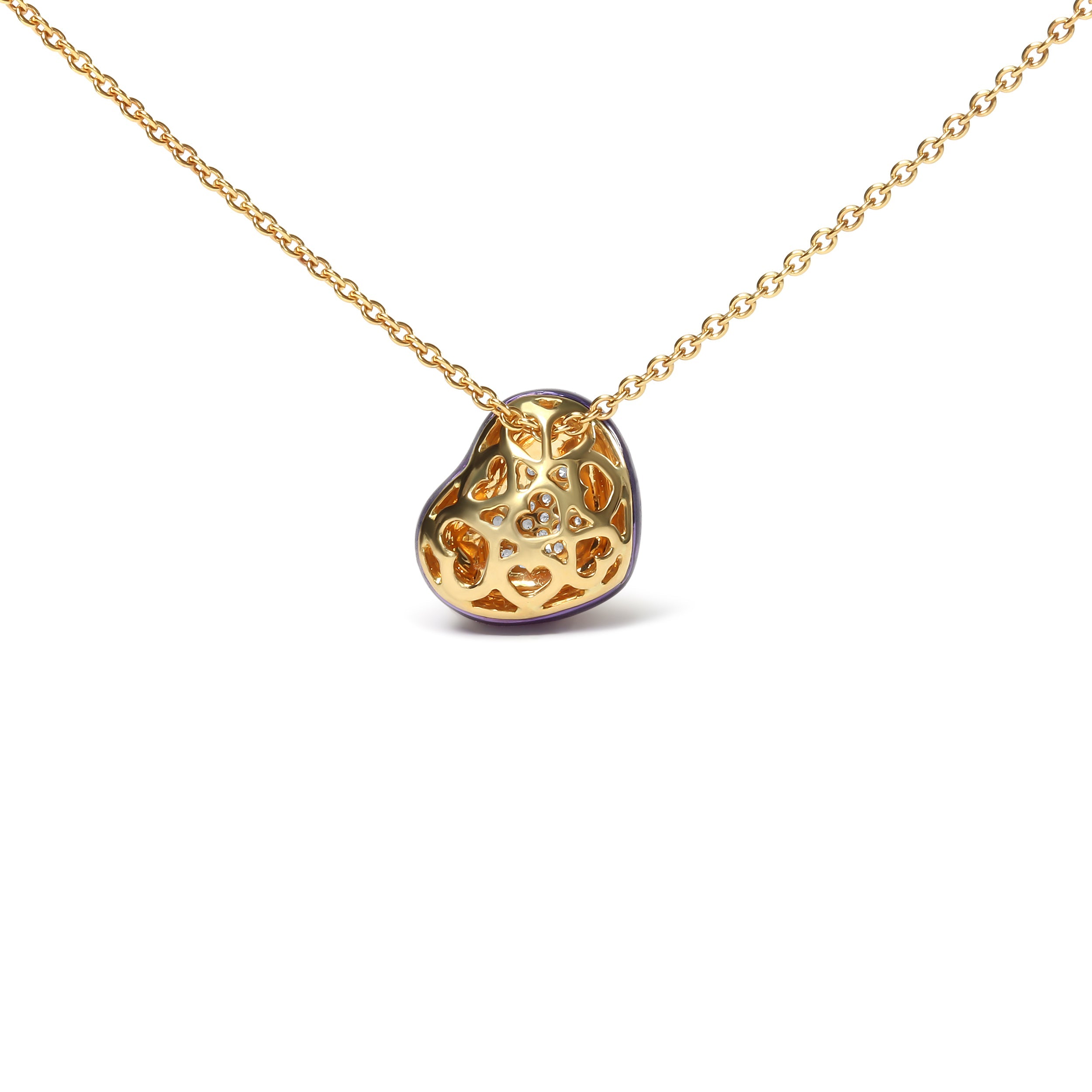 18K Yellow Gold Blue Enamel 1/10 Cttw Round Pave Diamonds Heart Shape 18" Pendant Necklace (G-H Color, SI1-SI2 Clarity) - Adjustable up to 16" - 18" by Bids.com