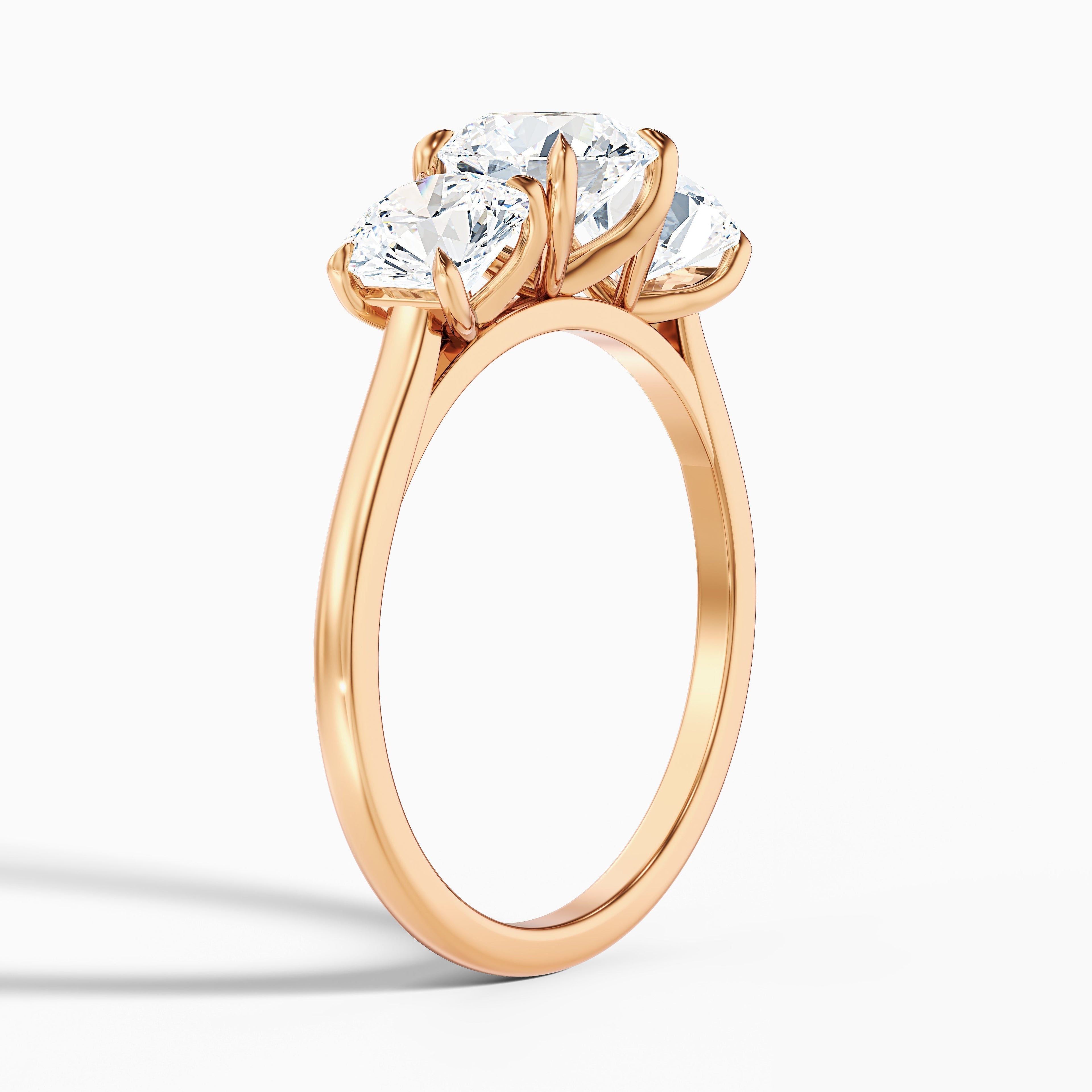 Iris 1 Carat Round Three Stone Moissanite Diamond Ring in Platinum DestGlow