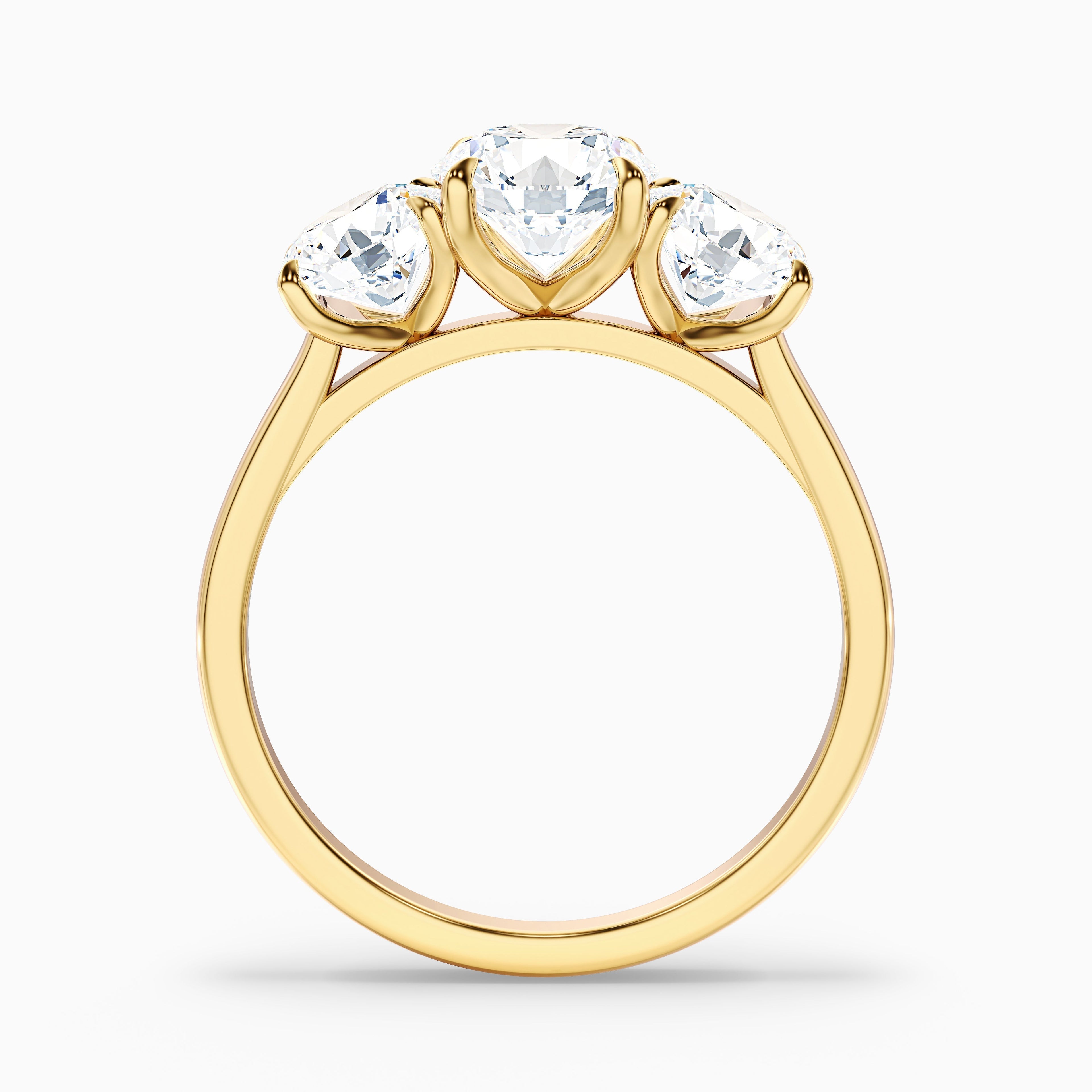 Iris 4 Carat Round Three Stone Moissanite Diamond Ring in 18k Rose Gold DestGlow