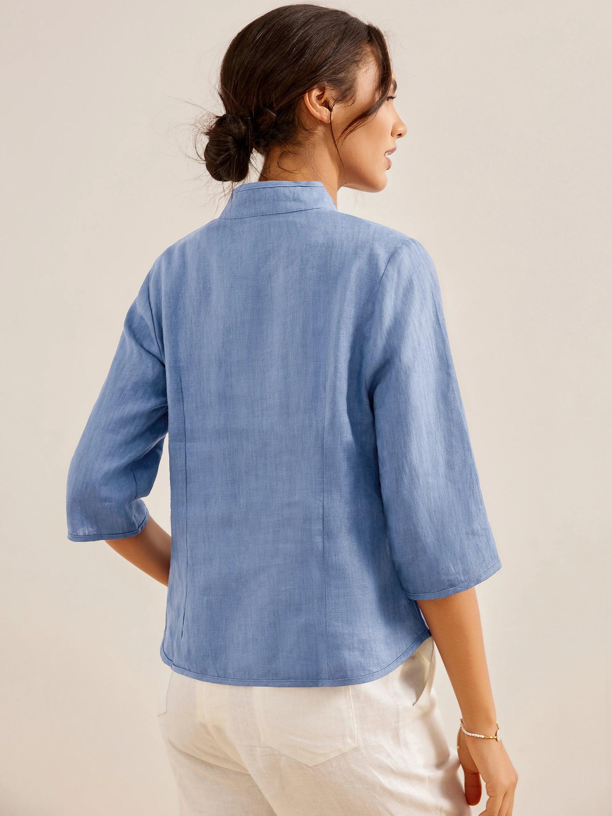100% Linen Hand Button Fitted Jacket AMELIA DestGlow