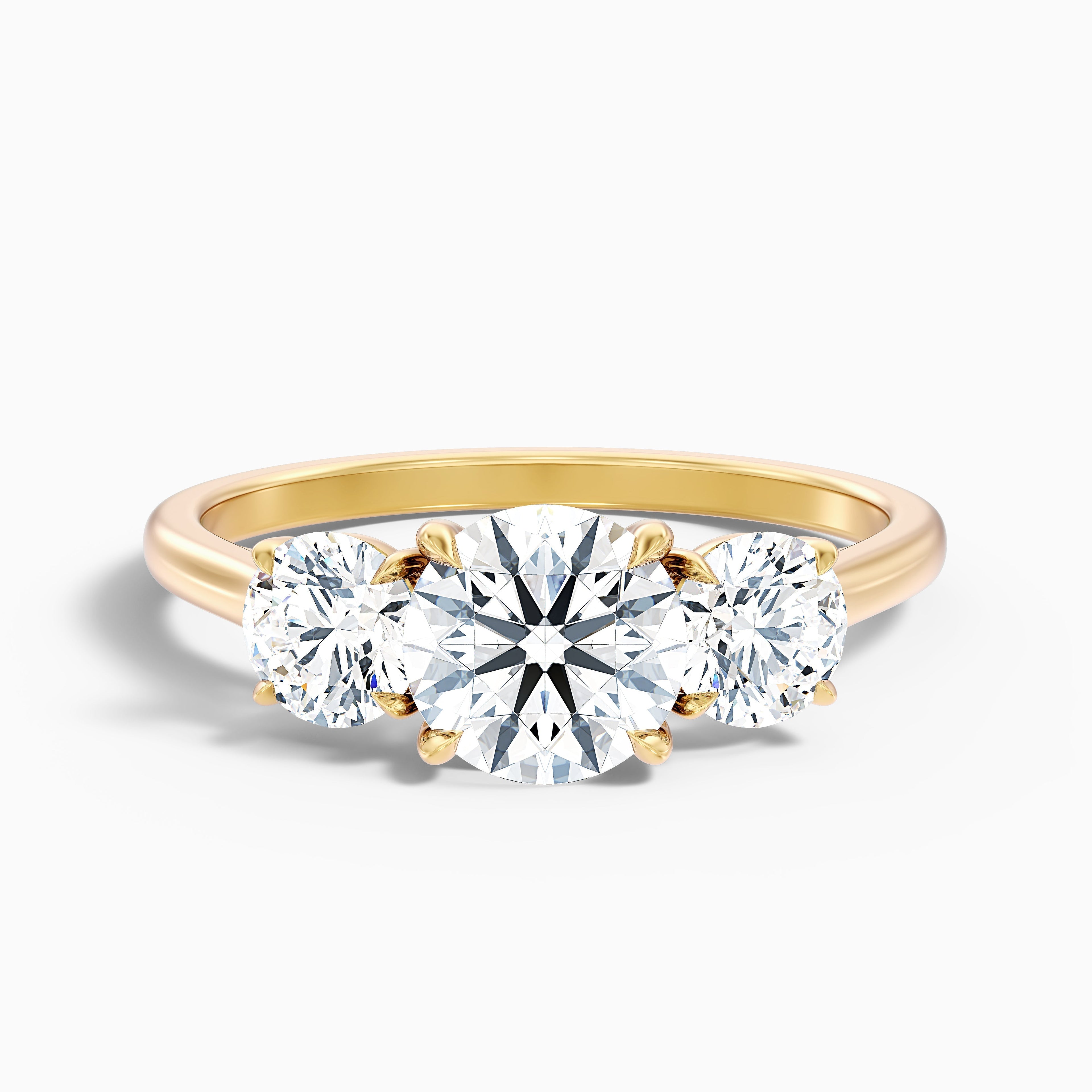 Hana 2 Carat Round Three Stone Moissanite Diamond Ring in 18k Rose Gold